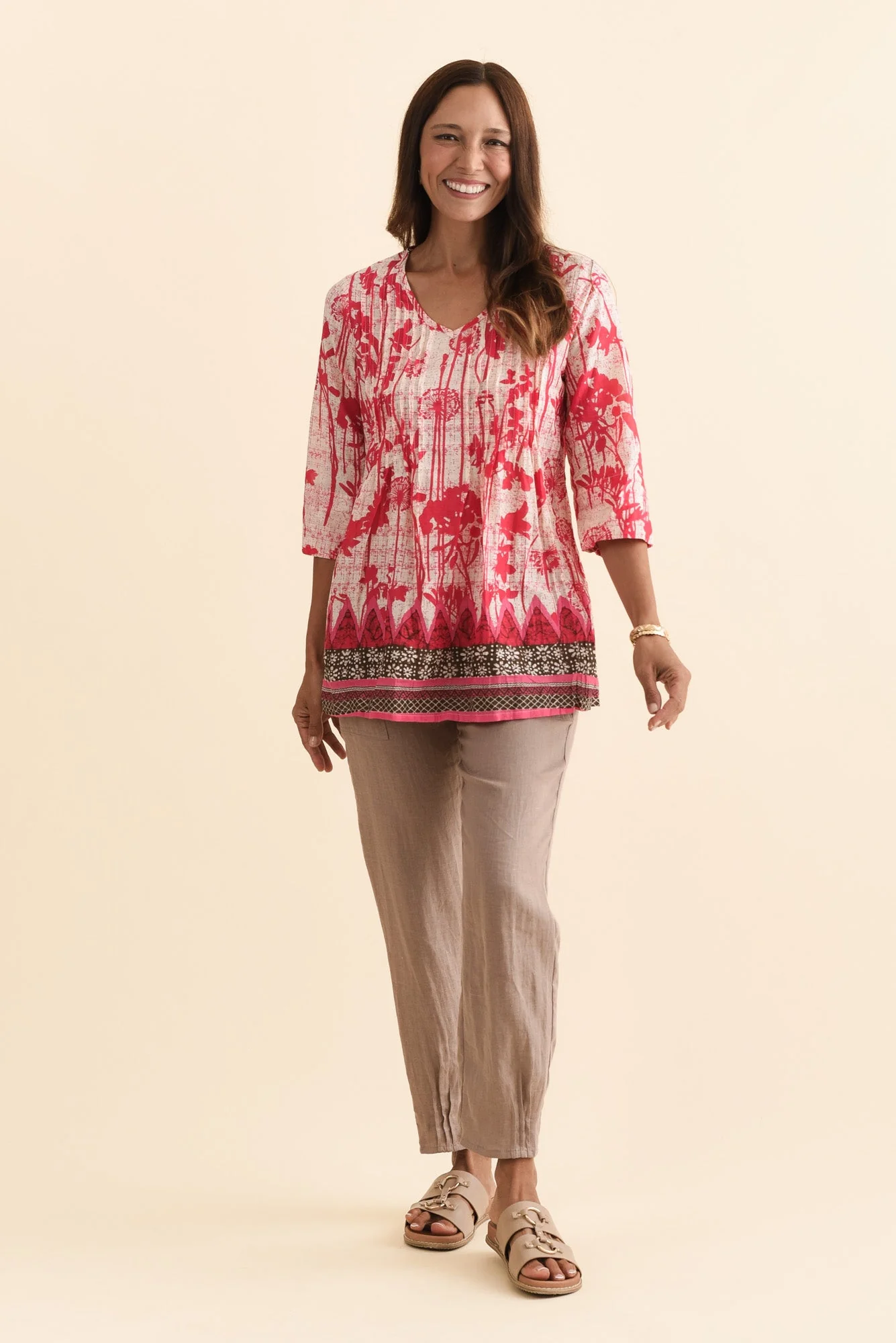 Fia Pink Dandelion Sleeved Crinkle Cotton Top - Image 3