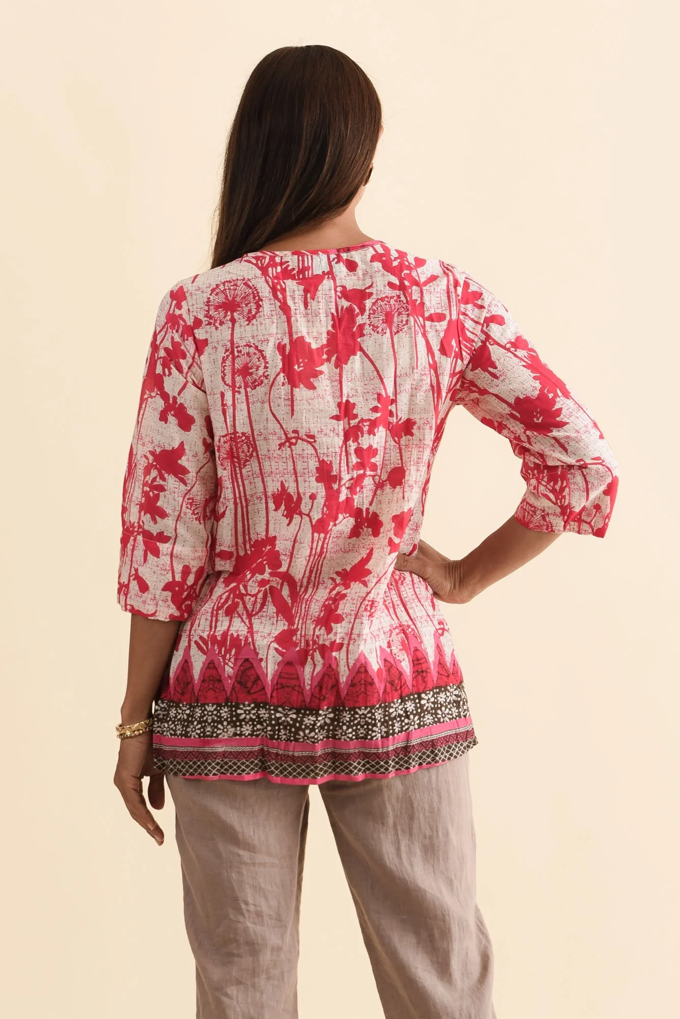 Fia Pink Dandelion Sleeved Crinkle Cotton Top - Image 5