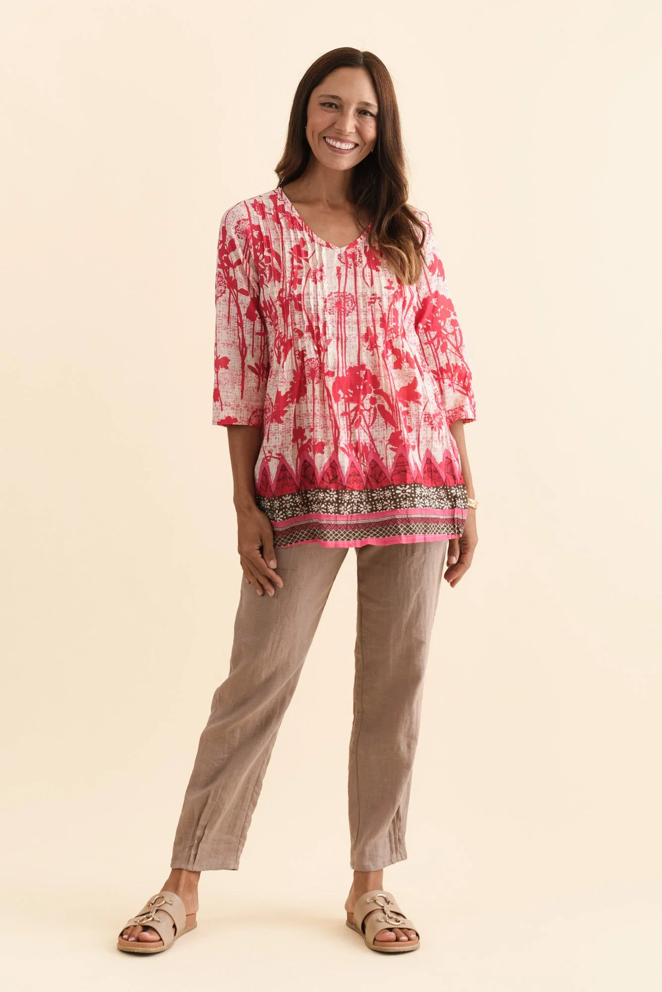 Fia Pink Dandelion Sleeved Crinkle Cotton Top - Image 7