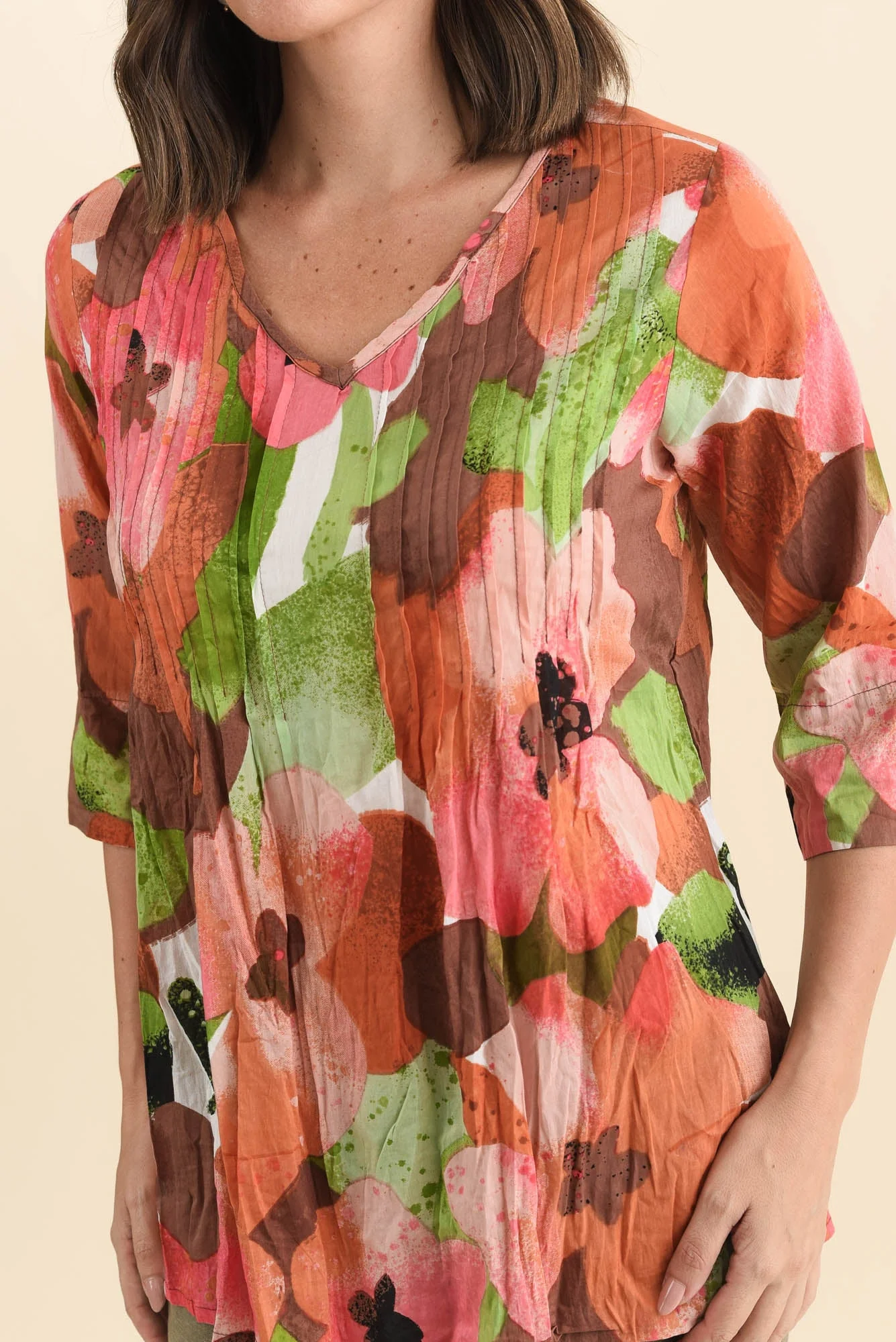 Fia Pink Floral Sleeved Crinkle Cotton Top - Image 5