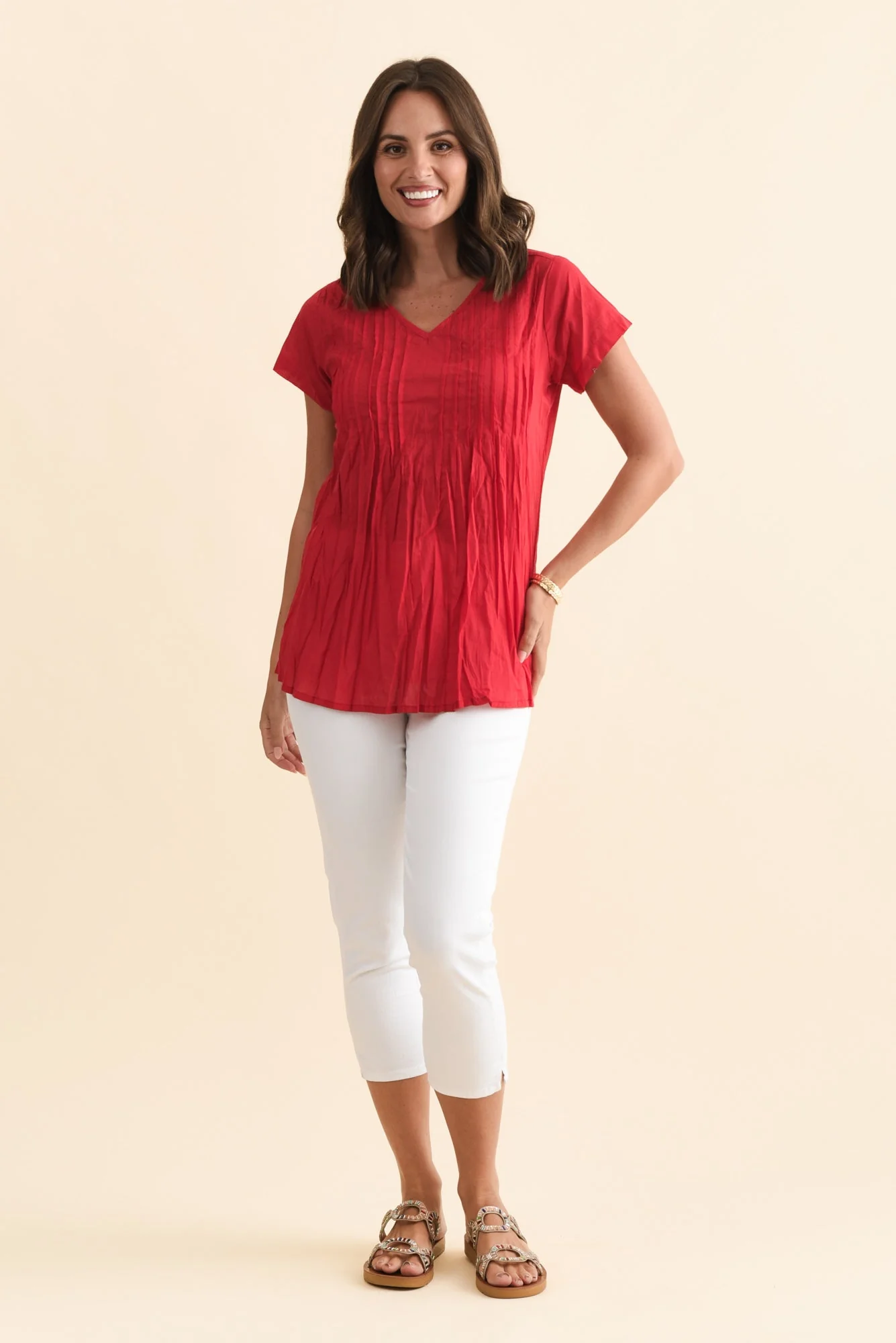 Fia Red Crinkle Cotton Top - Image 6