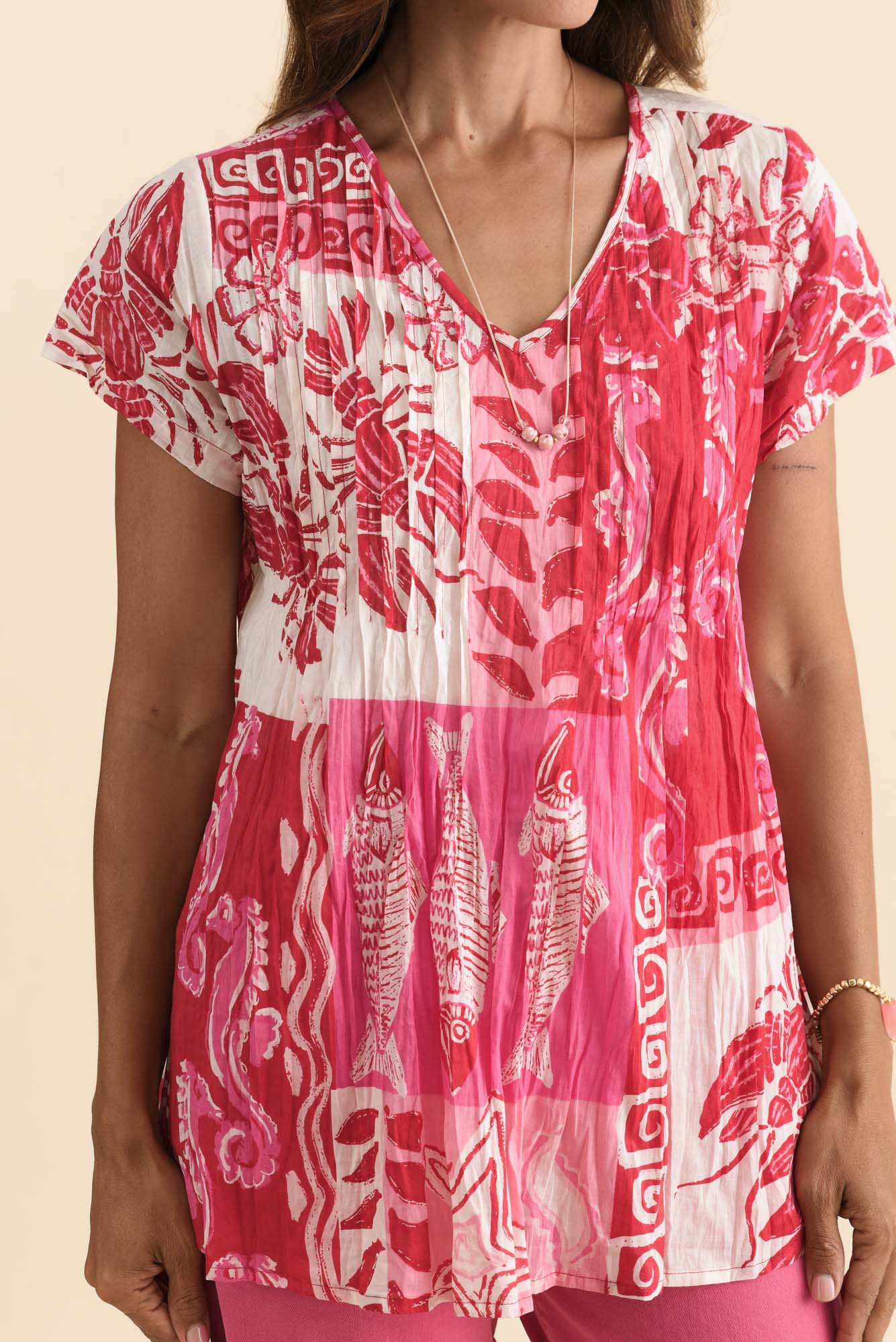Fia Red Sea Crinkle Cotton Top - Image 5