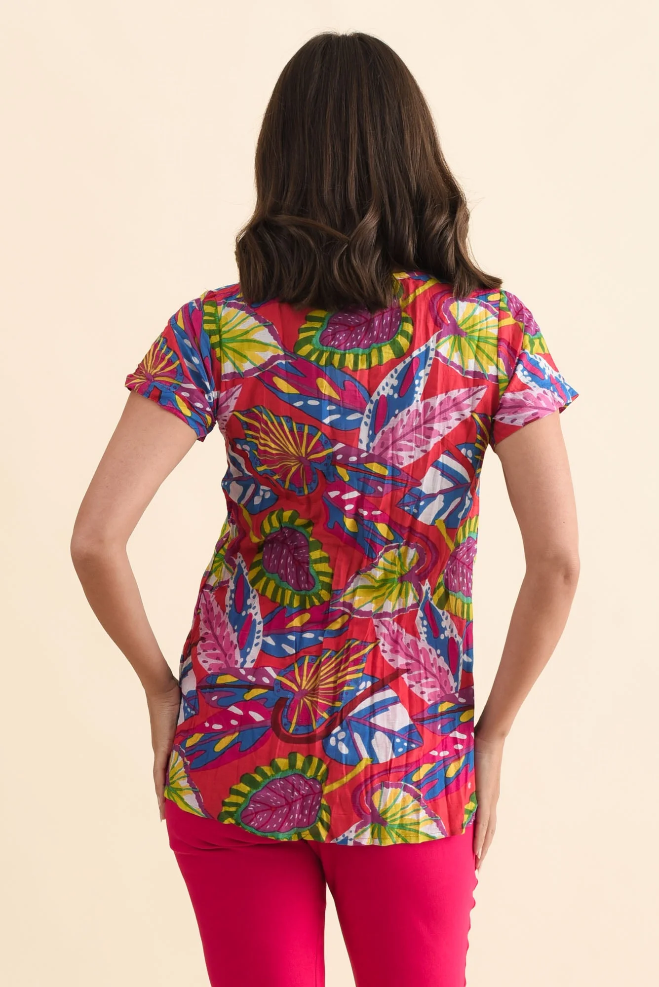 Fia Red Tropical Crinkle Cotton Top - Image 4