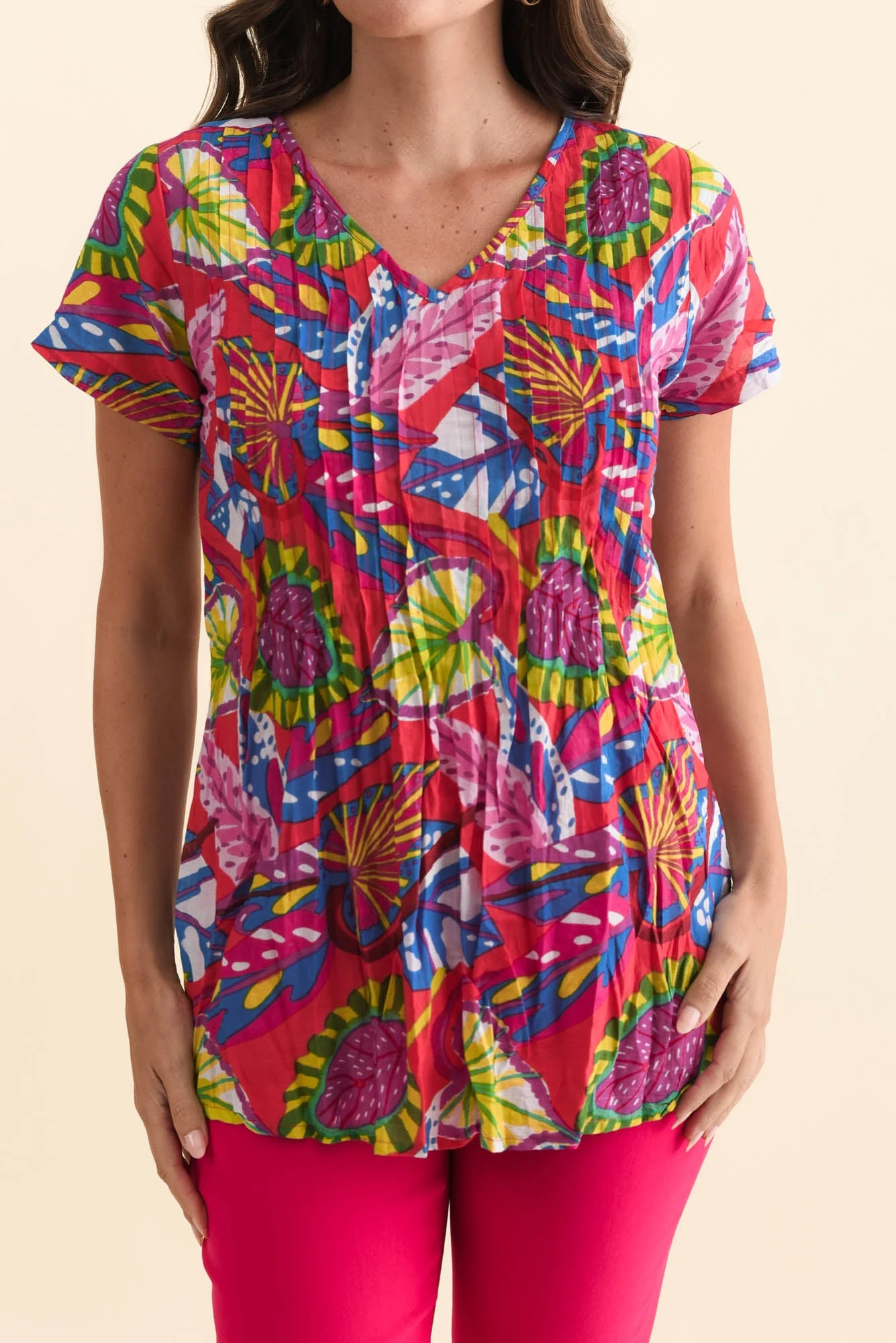 Fia Red Tropical Crinkle Cotton Top - Image 5