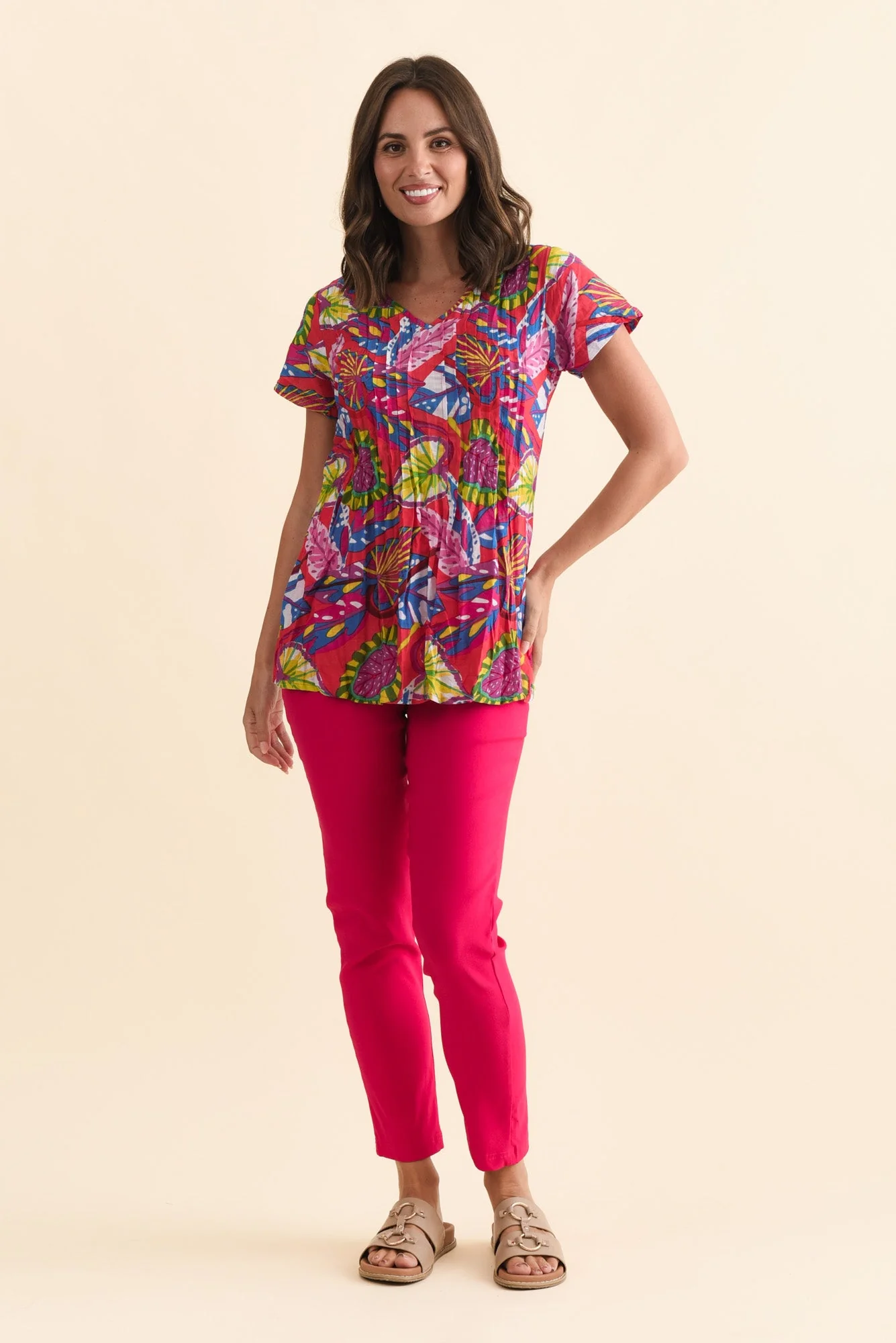 Fia Red Tropical Crinkle Cotton Top - Image 6