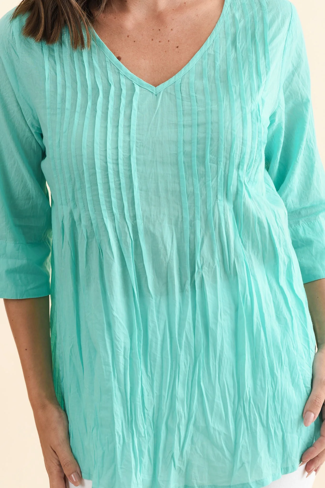 Fia Sky Blue Sleeved Crinkle Cotton Top - Image 5