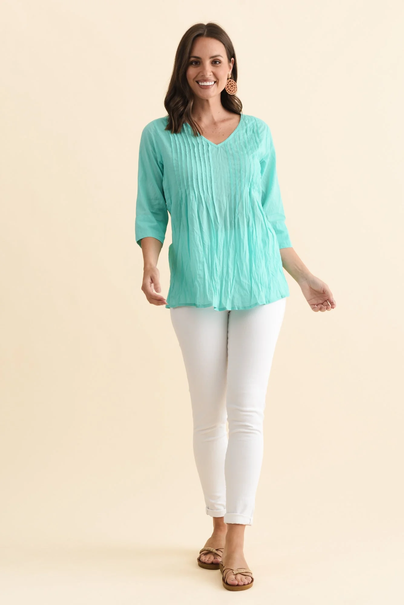 Fia Sky Blue Sleeved Crinkle Cotton Top - Image 6