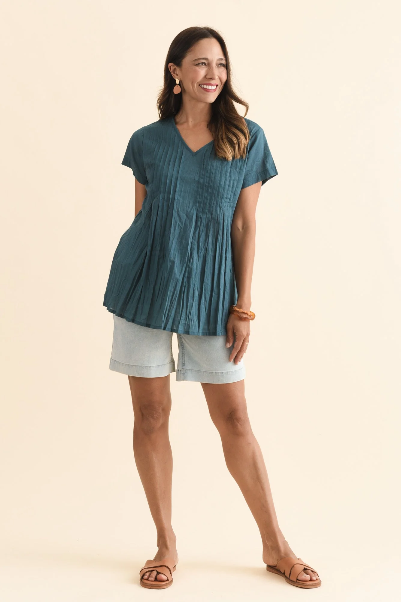 Fia Teal Crinkle Cotton Top - Image 2