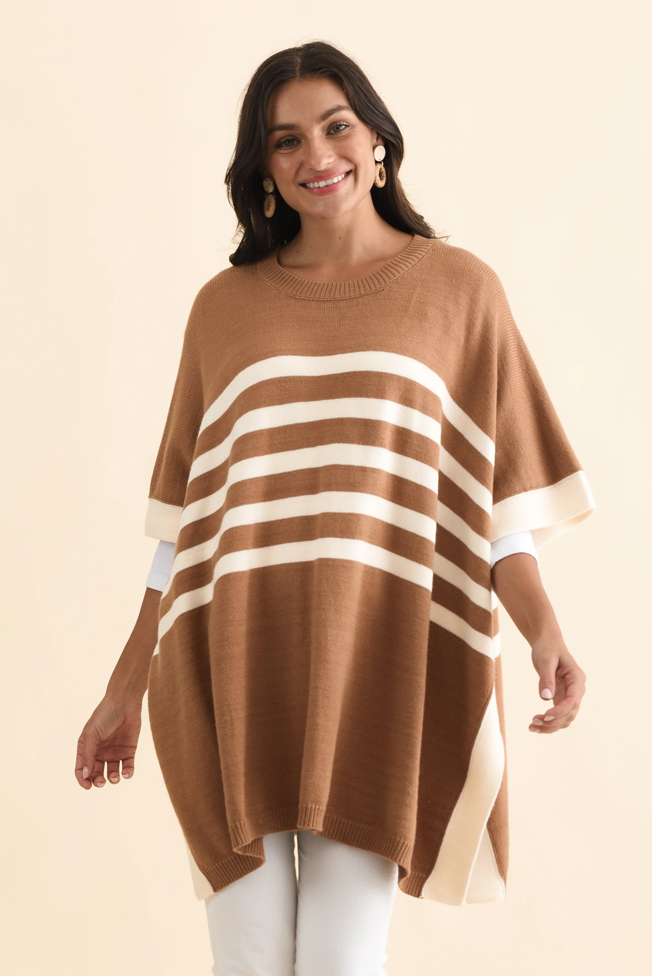 Fidelia Mocha Stripe Knit Poncho - Image 2