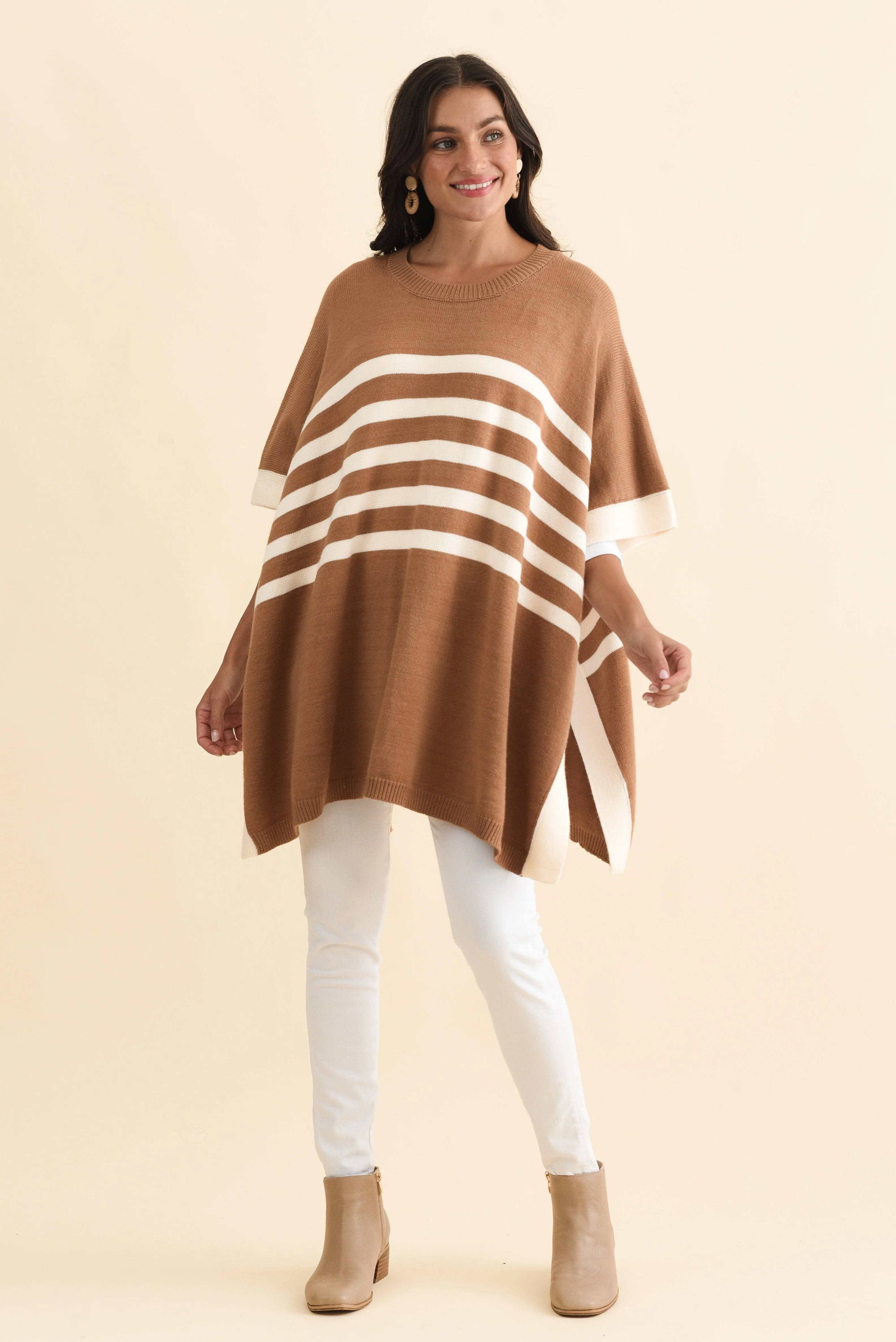 Fidelia Mocha Stripe Knit Poncho - Image 3