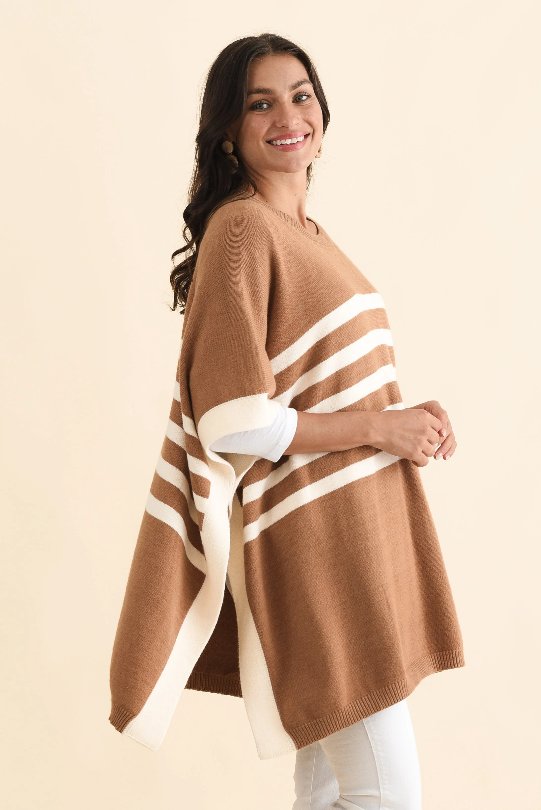 Fidelia Mocha Stripe Knit Poncho - Image 4