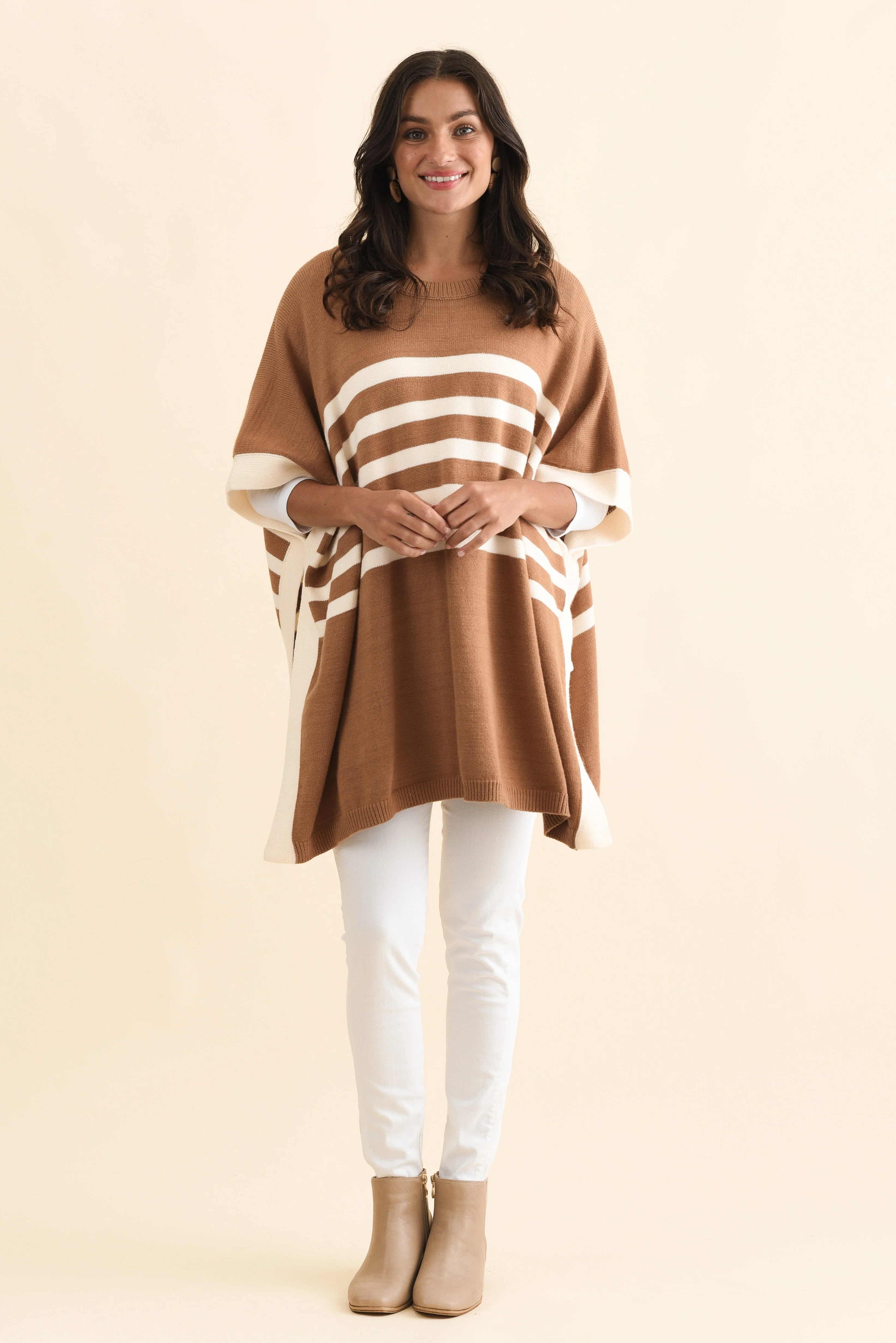 Fidelia Mocha Stripe Knit Poncho - Image 7
