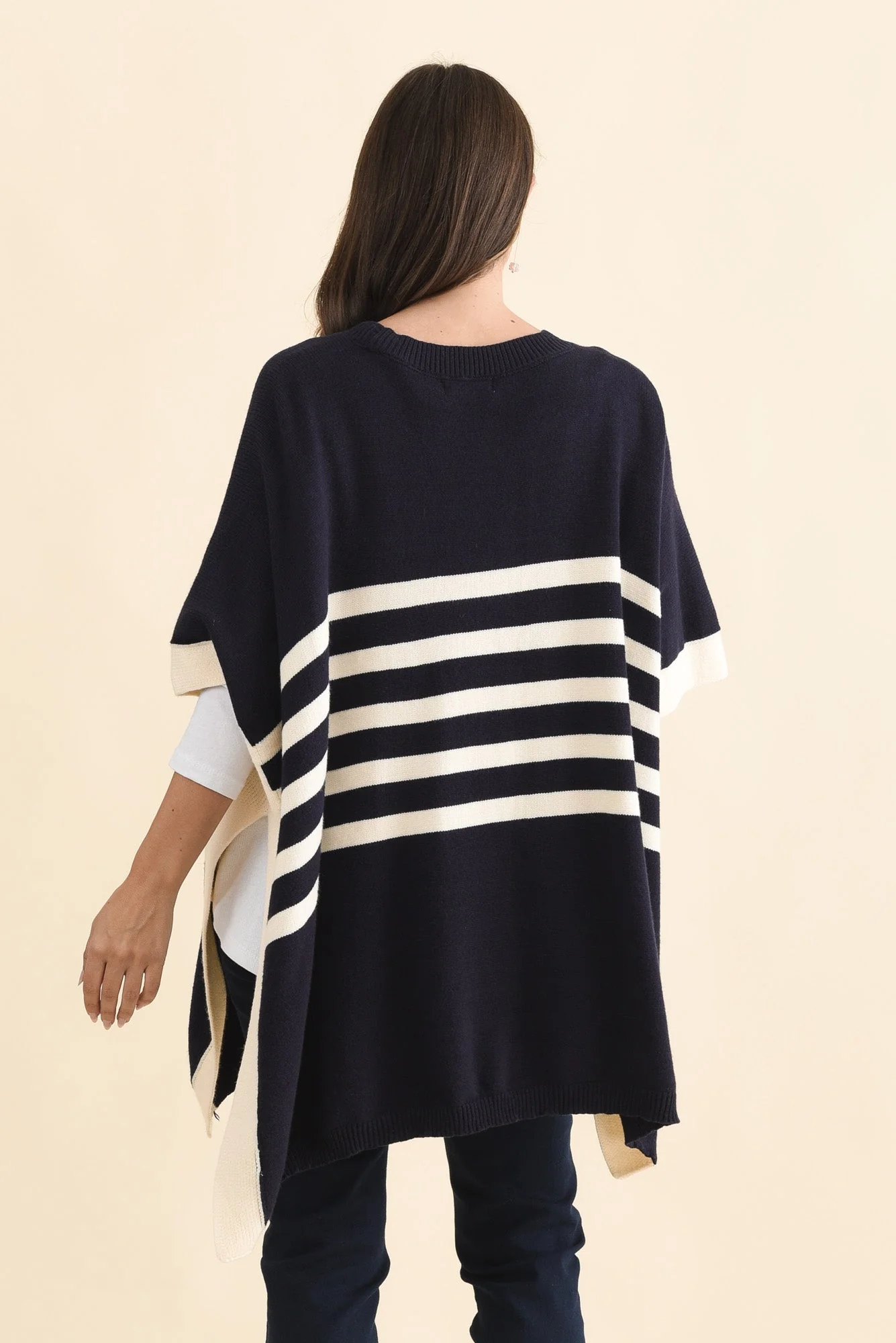 Fidelia Navy Stripe Knit Poncho - Image 4