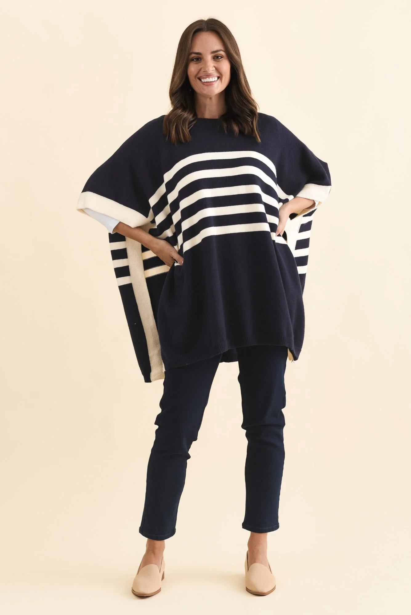 Fidelia Navy Stripe Knit Poncho - Image 6