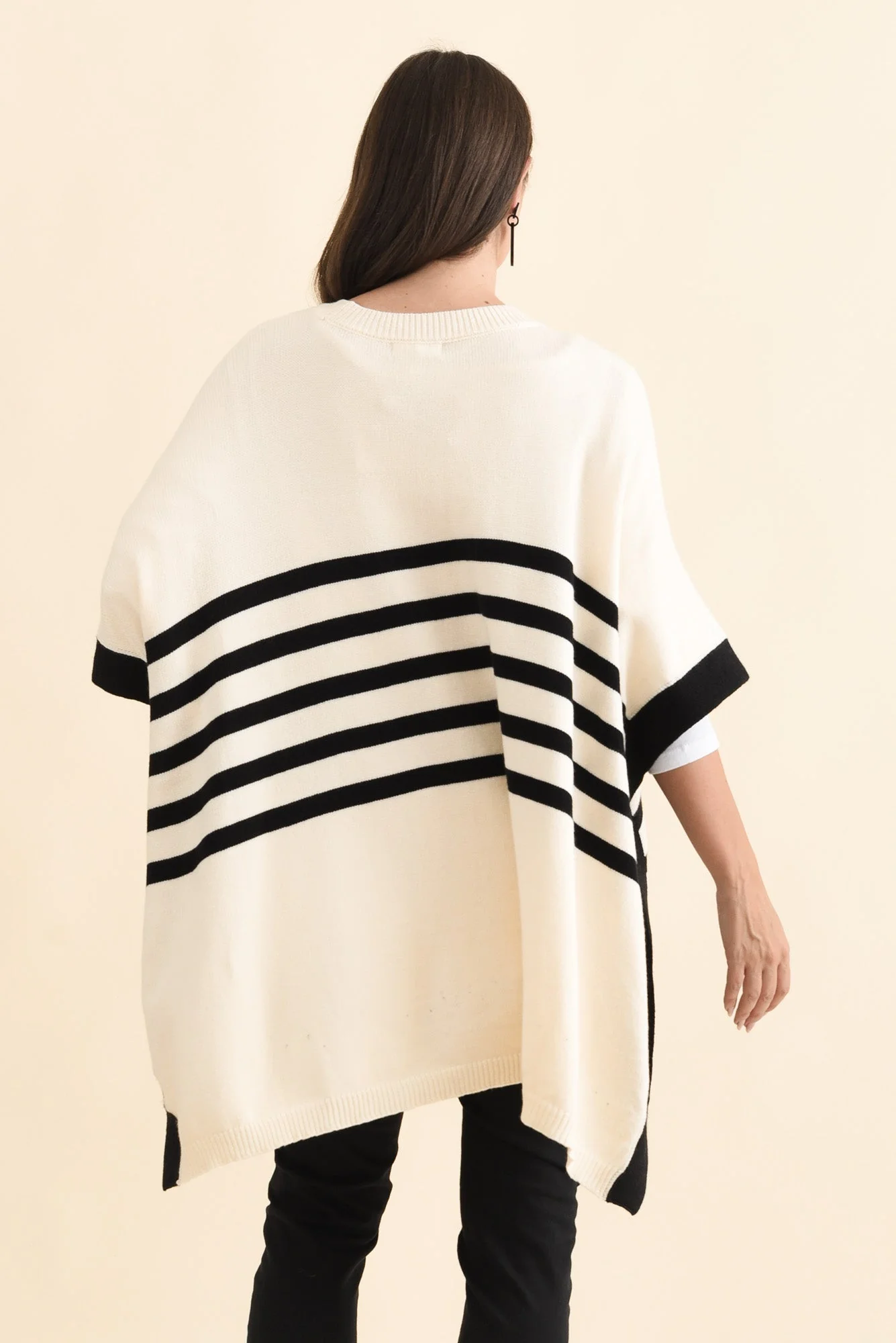 Fidelia White Stripe Knit Poncho - Image 5