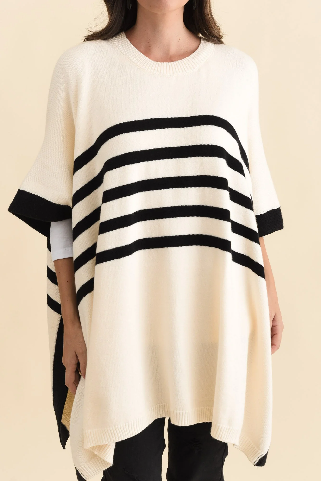 Fidelia White Stripe Knit Poncho - Image 6