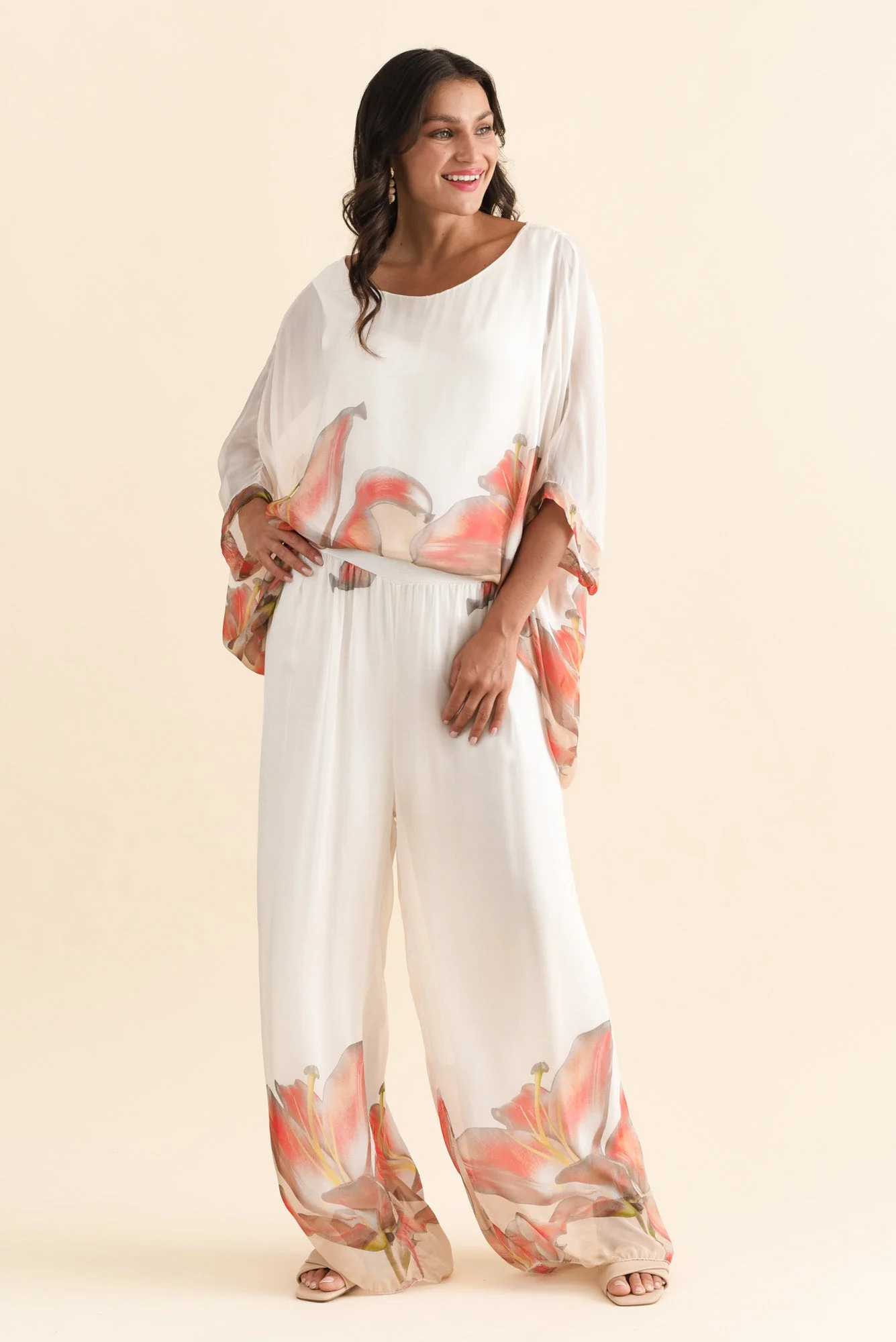 Figaro White Bloom Silk Pants - Image 2
