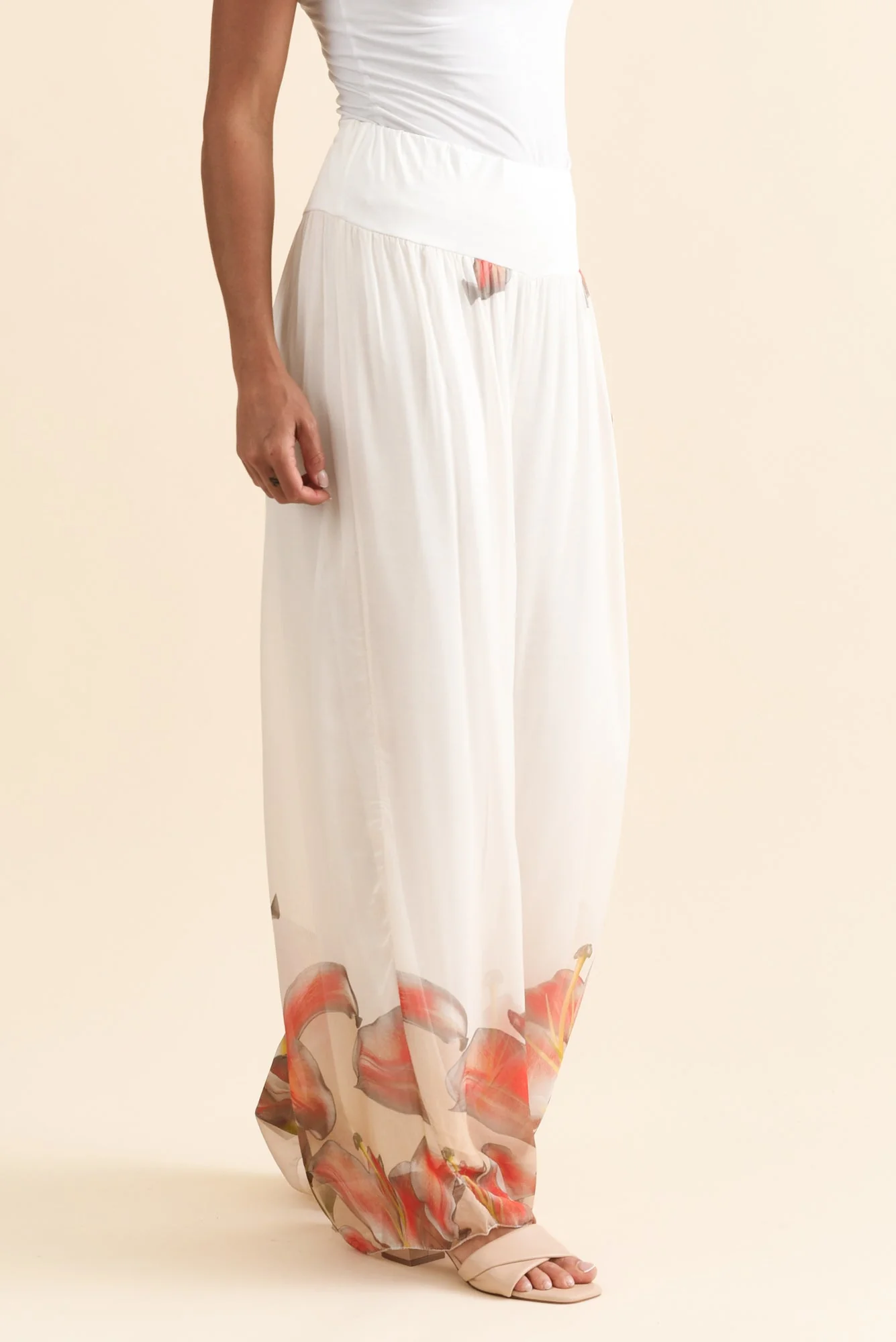 Figaro White Bloom Silk Pants - Image 3