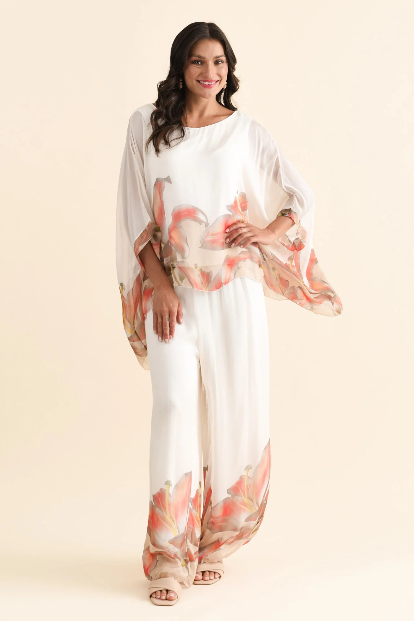 Figaro White Bloom Silk Pants - Image 6