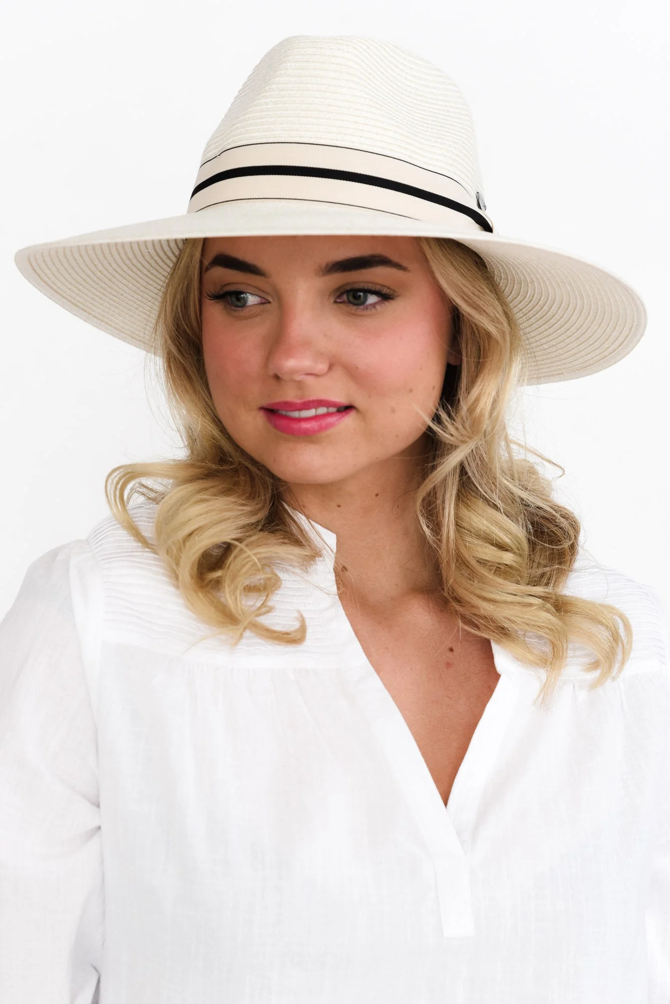 Fiona Ivory Stripe Wide Brim Travel Fedora - Image 3