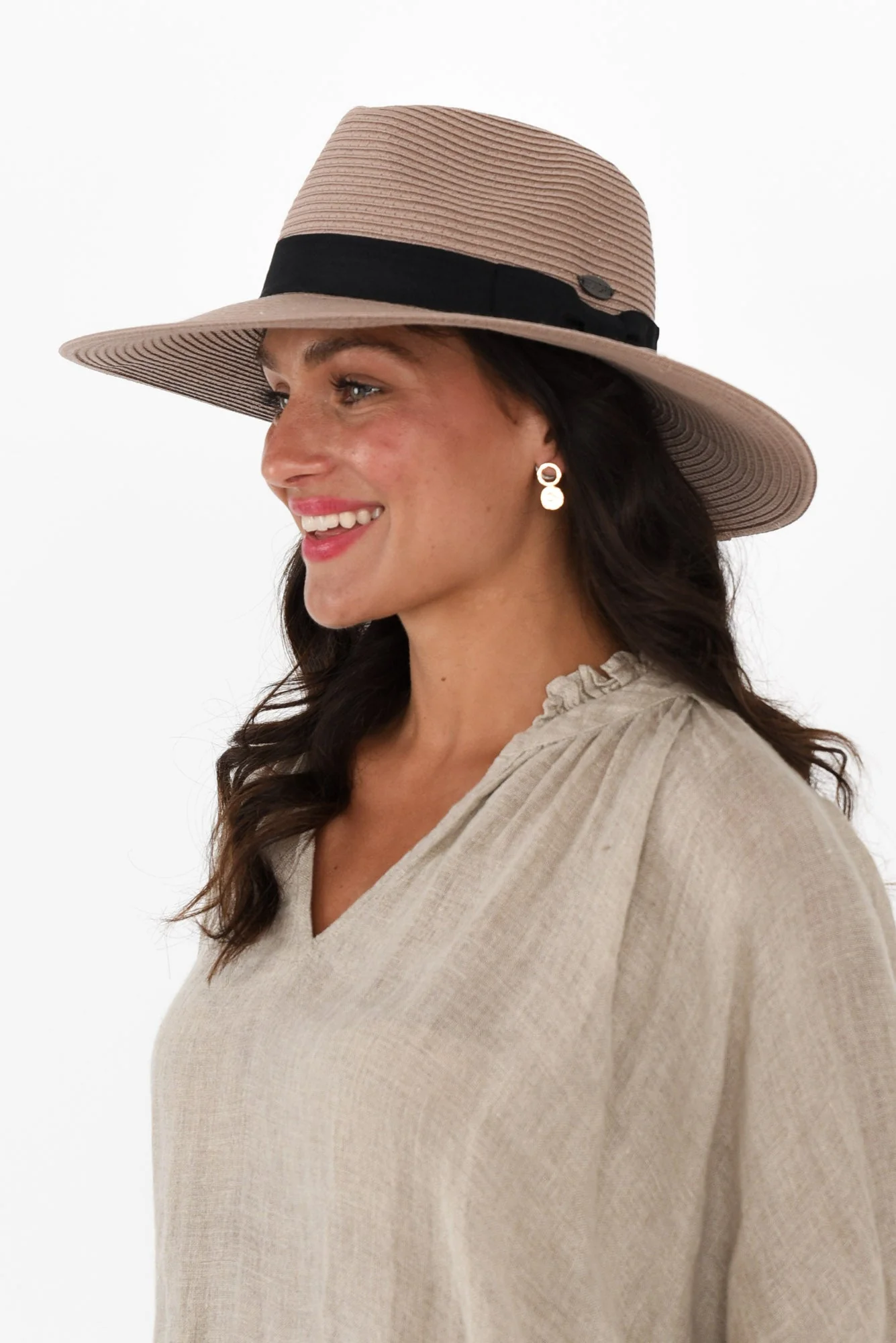 Fiona Taupe Wide Brim Travel Fedora - Image 3