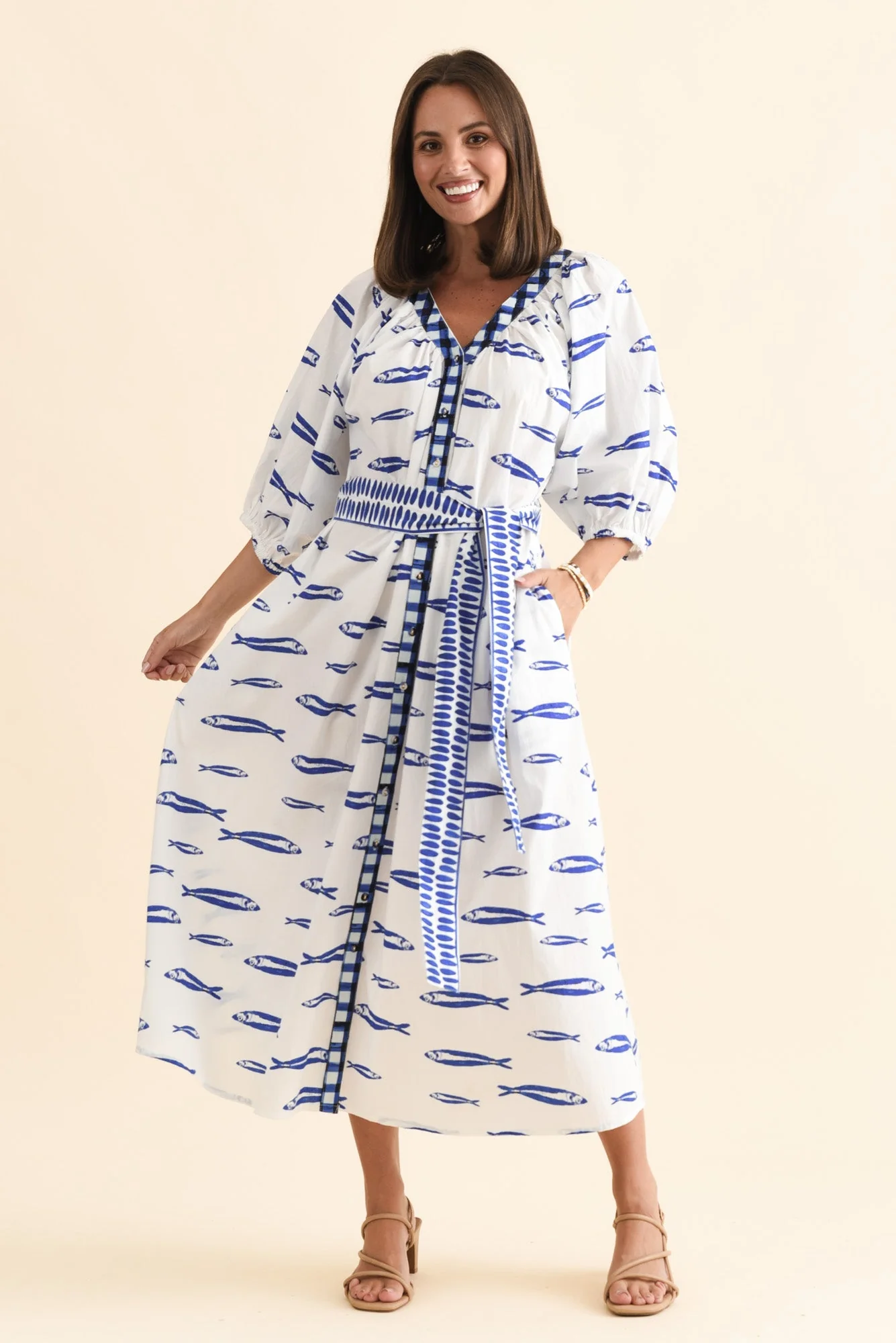 Florence Blue Sea Cotton Tie Dress - Image 2