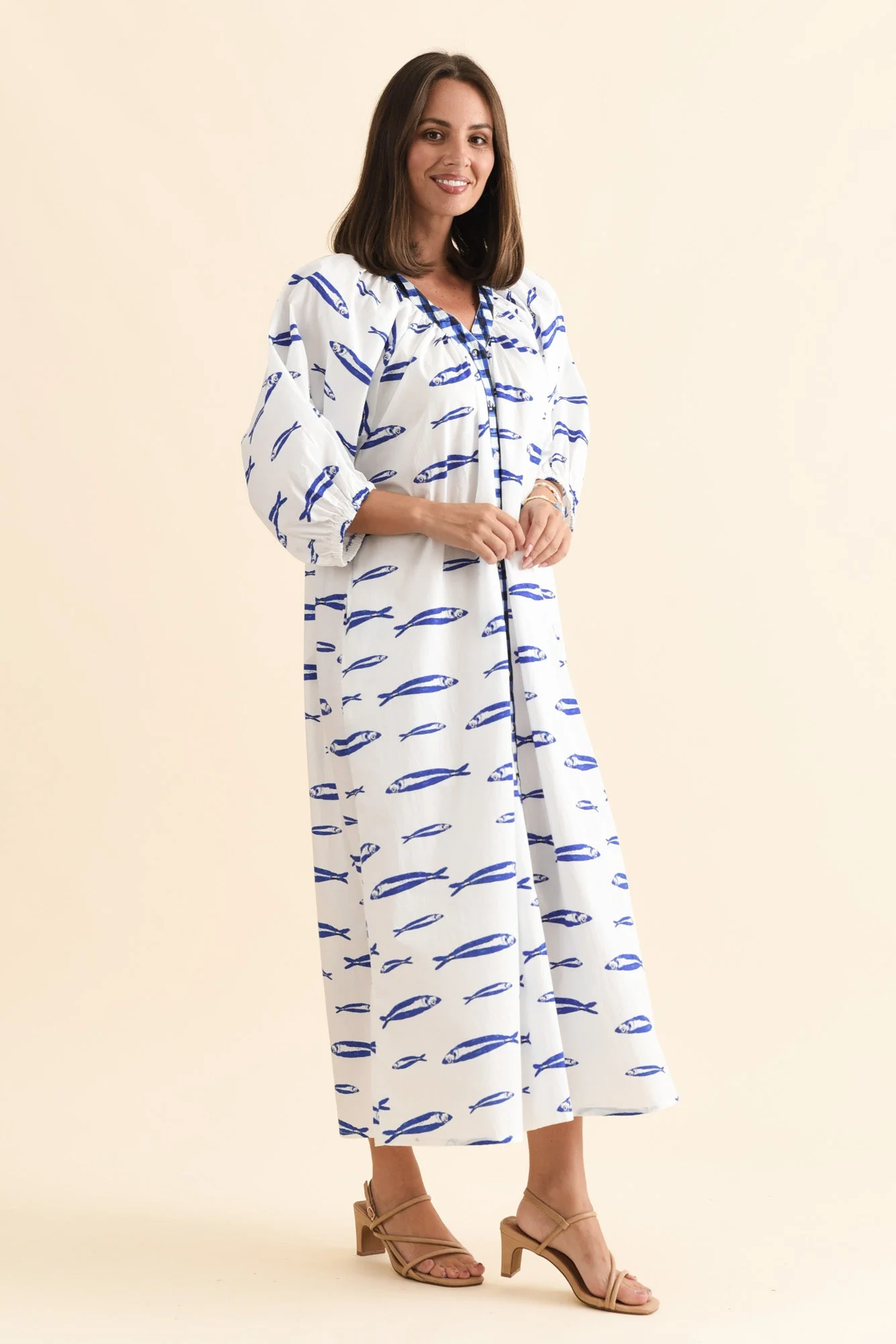Florence Blue Sea Cotton Tie Dress - Image 3