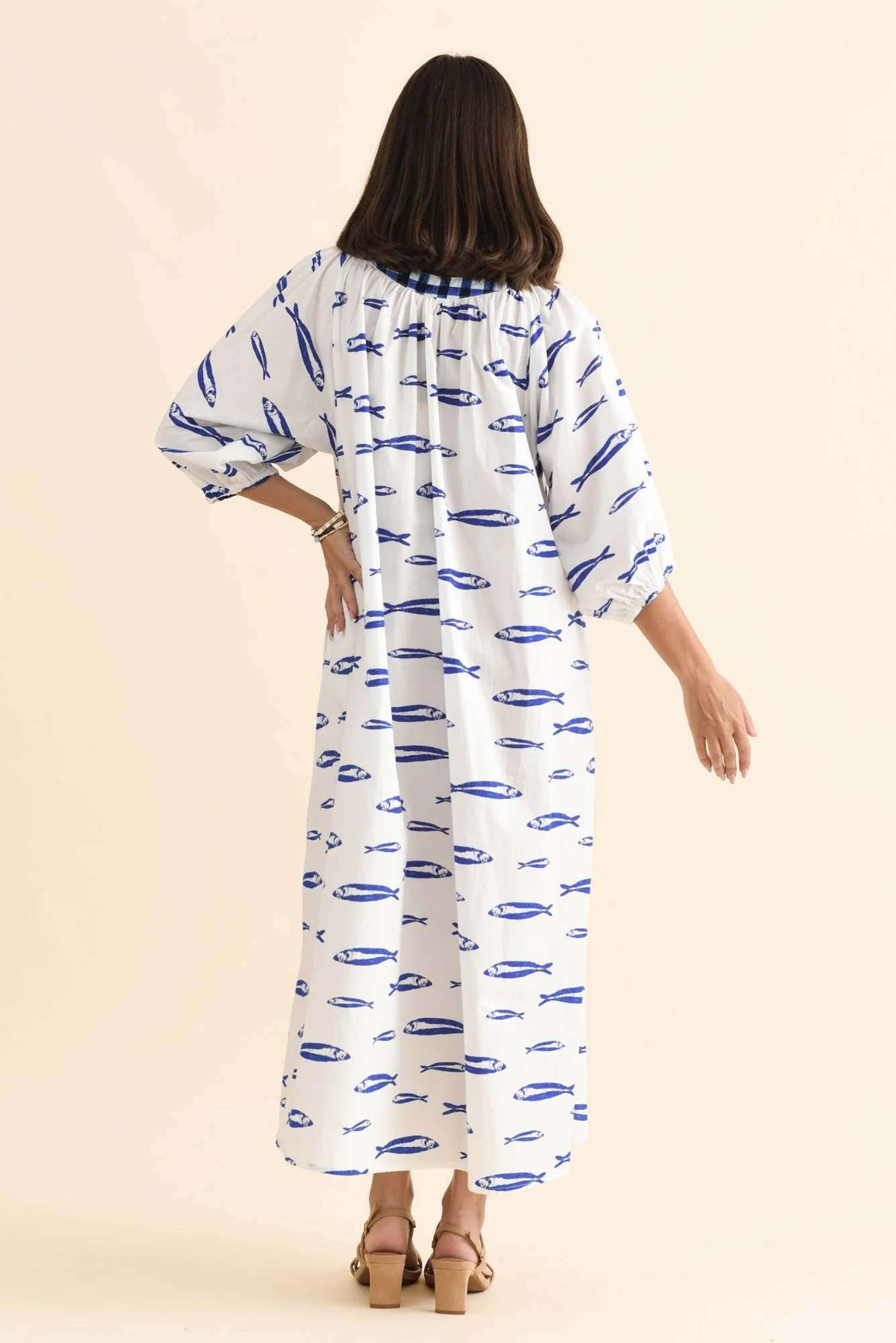 Florence Blue Sea Cotton Tie Dress - Image 4