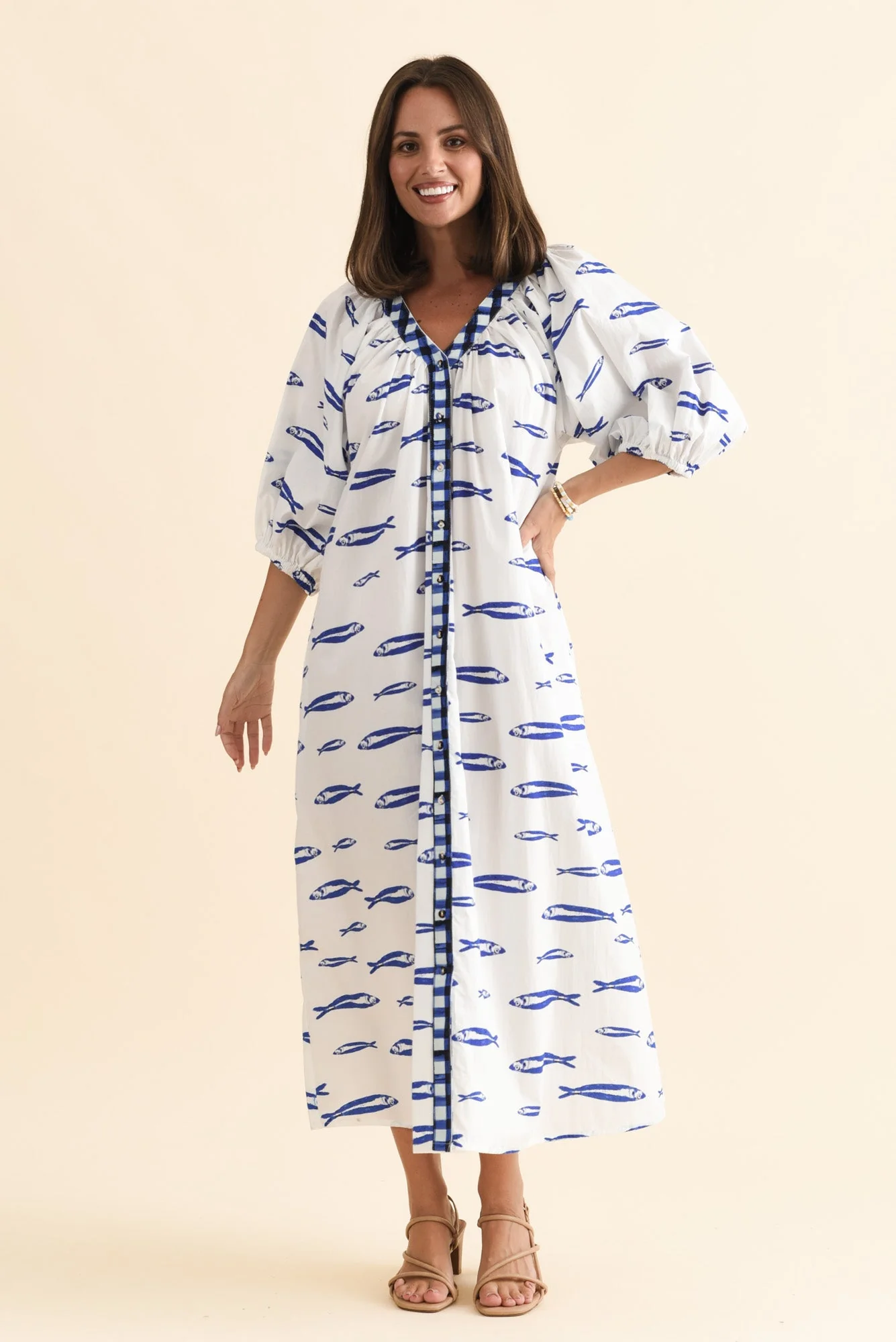 Florence Blue Sea Cotton Tie Dress - Image 6