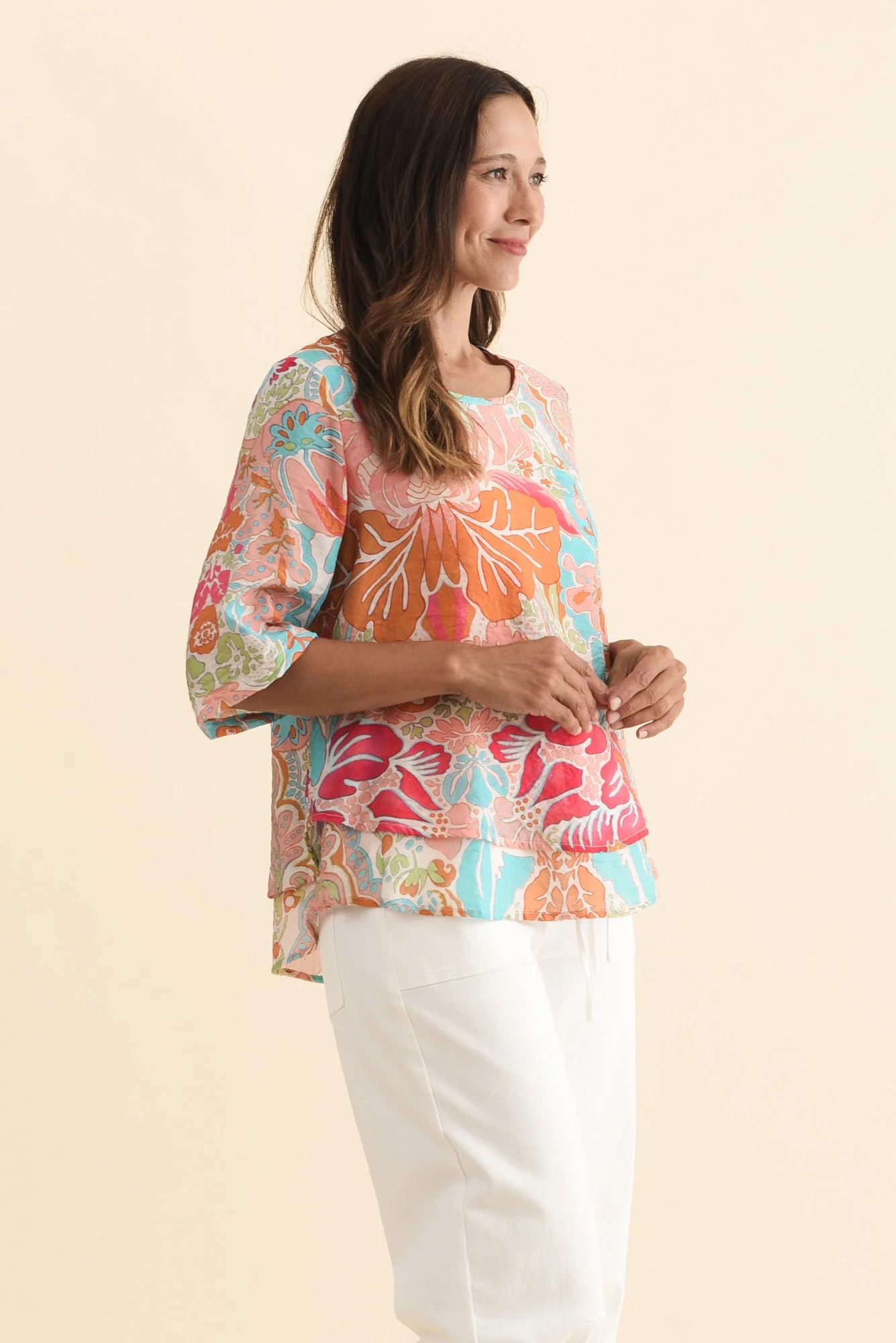 Folk Peach Flower Frill Top - Image 3