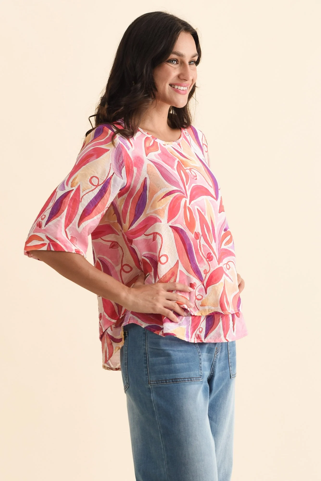 Folk Pink Flower Frill Top - Image 3