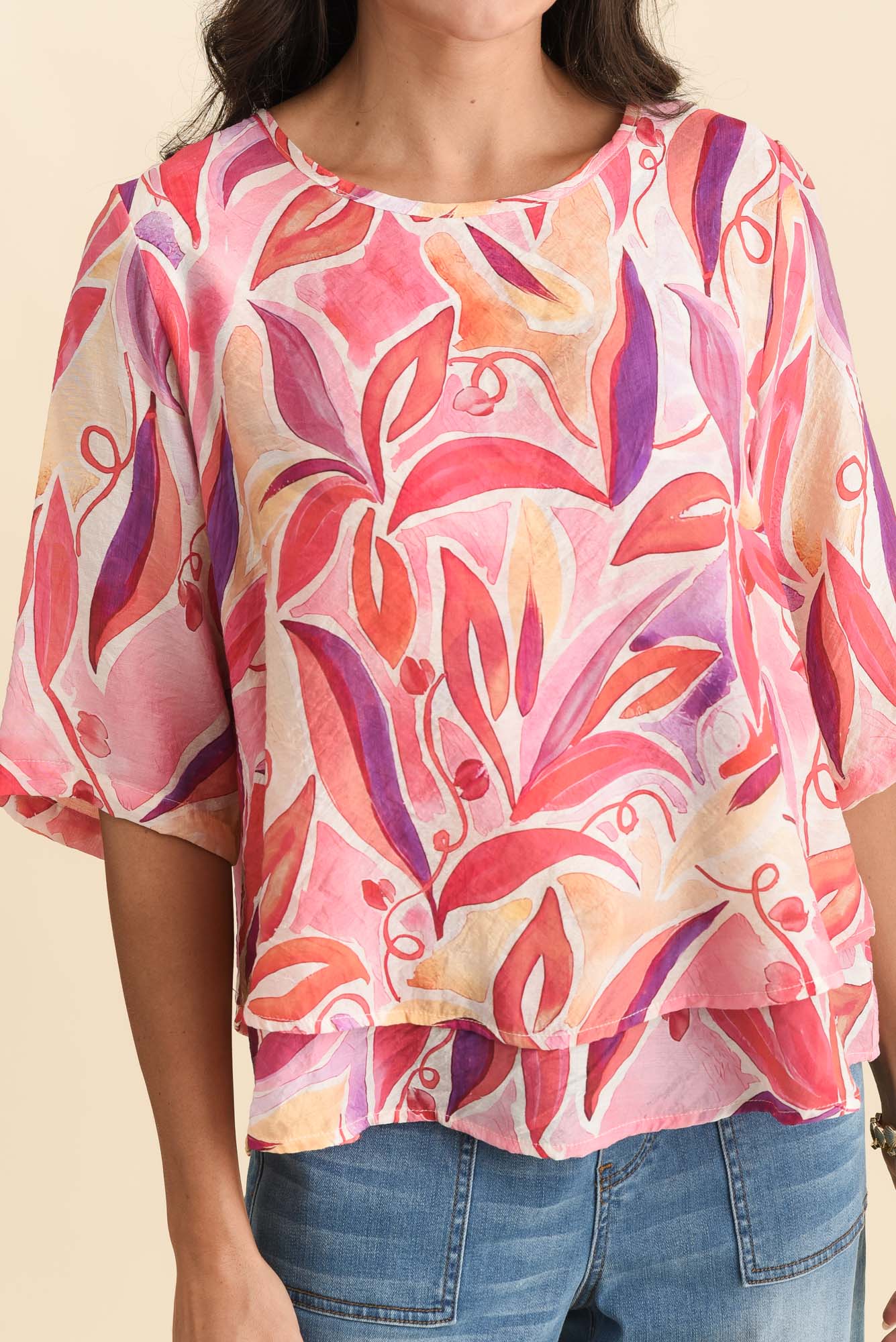 Folk Pink Flower Frill Top - Image 5