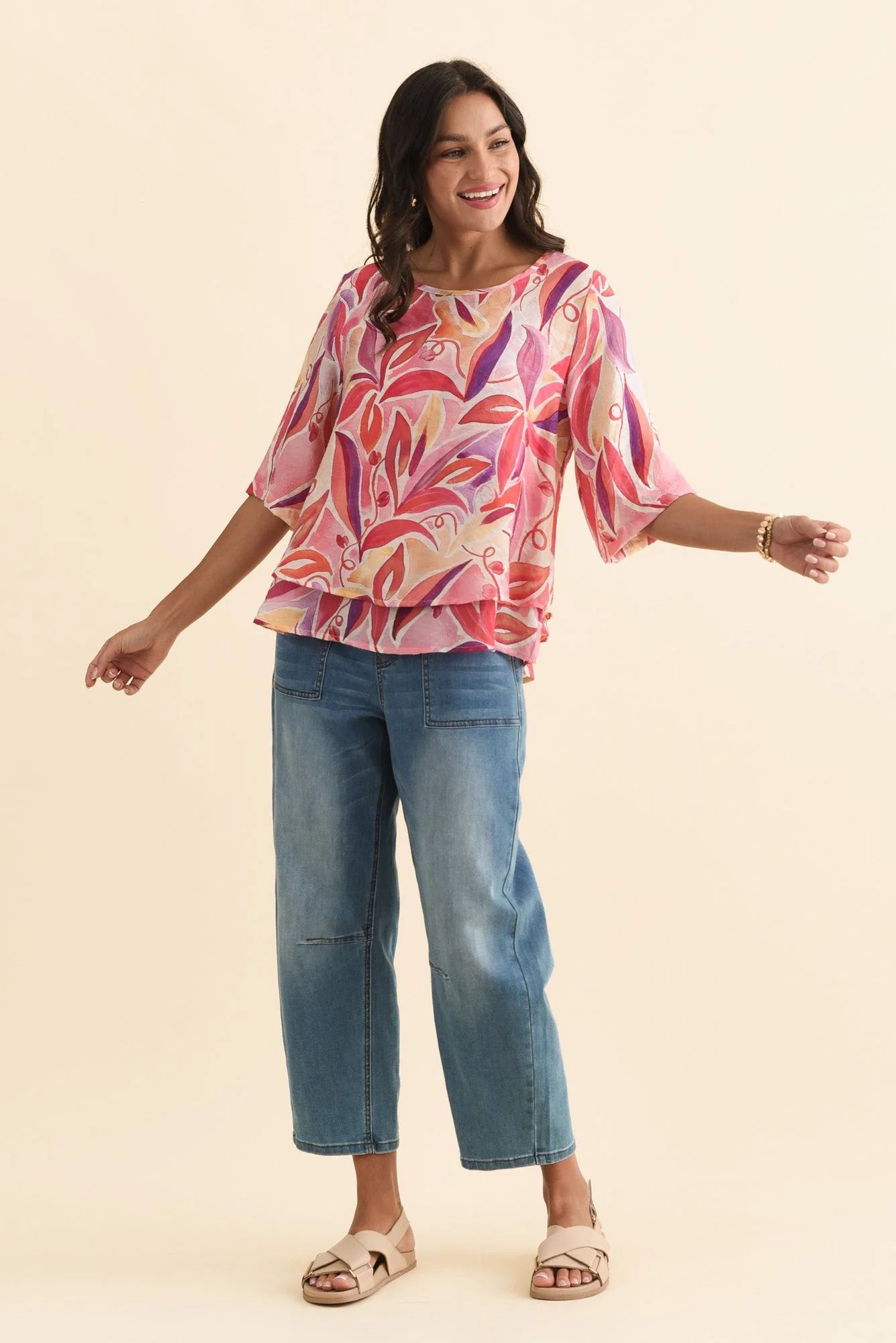 Folk Pink Flower Frill Top - Image 6