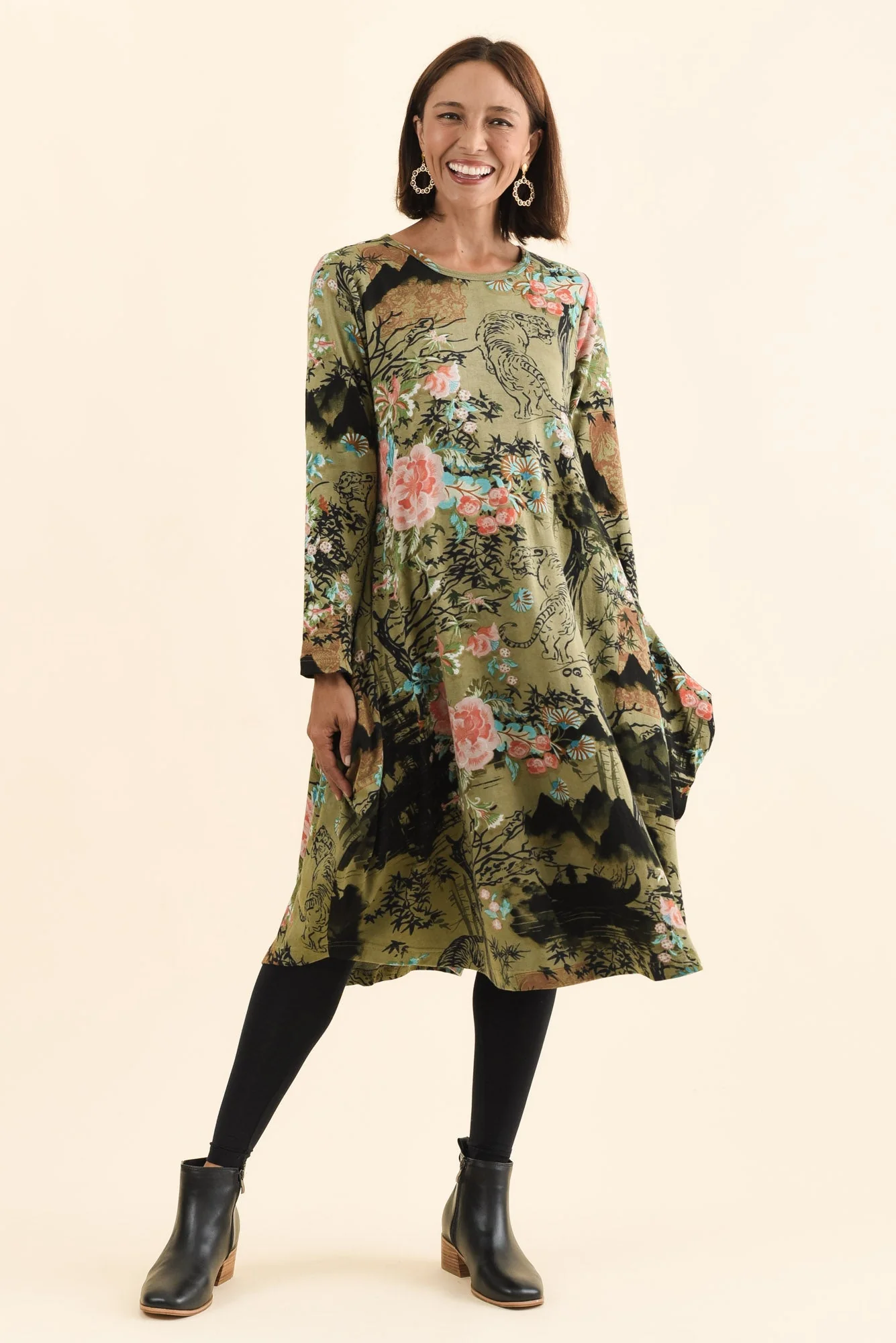Fonte Olive Blossom Cotton Knit Dress - Image 6