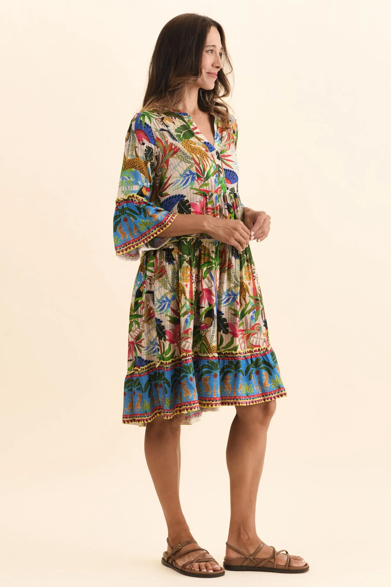 Frankie Green Tropical Frill Sleeve Dress - Image 3