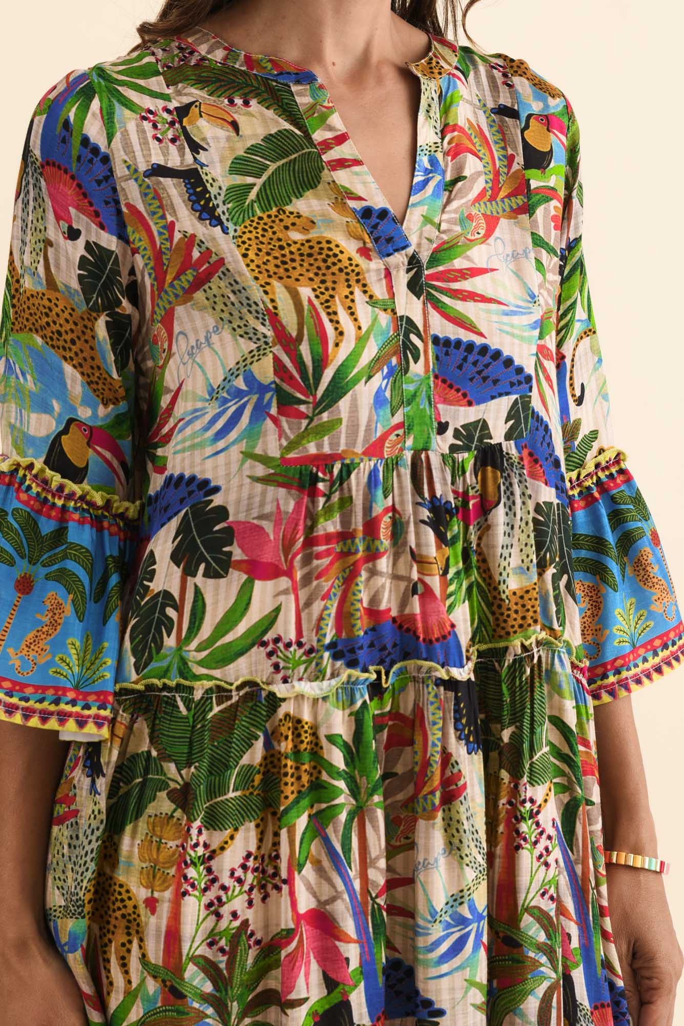 Frankie Green Tropical Frill Sleeve Dress - Image 5