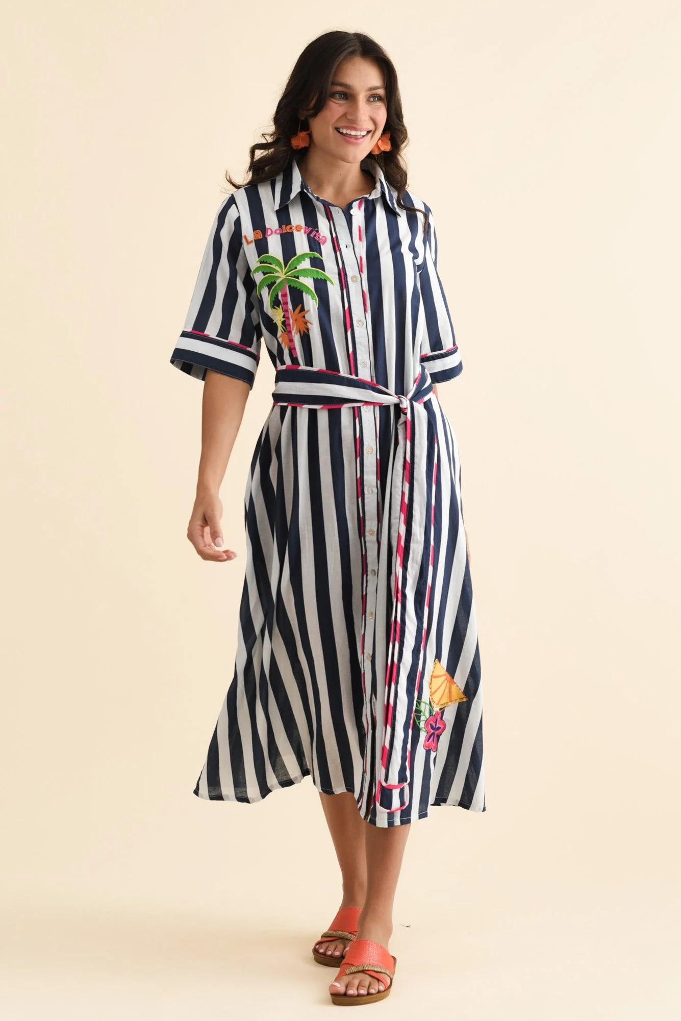 Franklin Navy Stripe Cotton Shirt Dress - Image 2