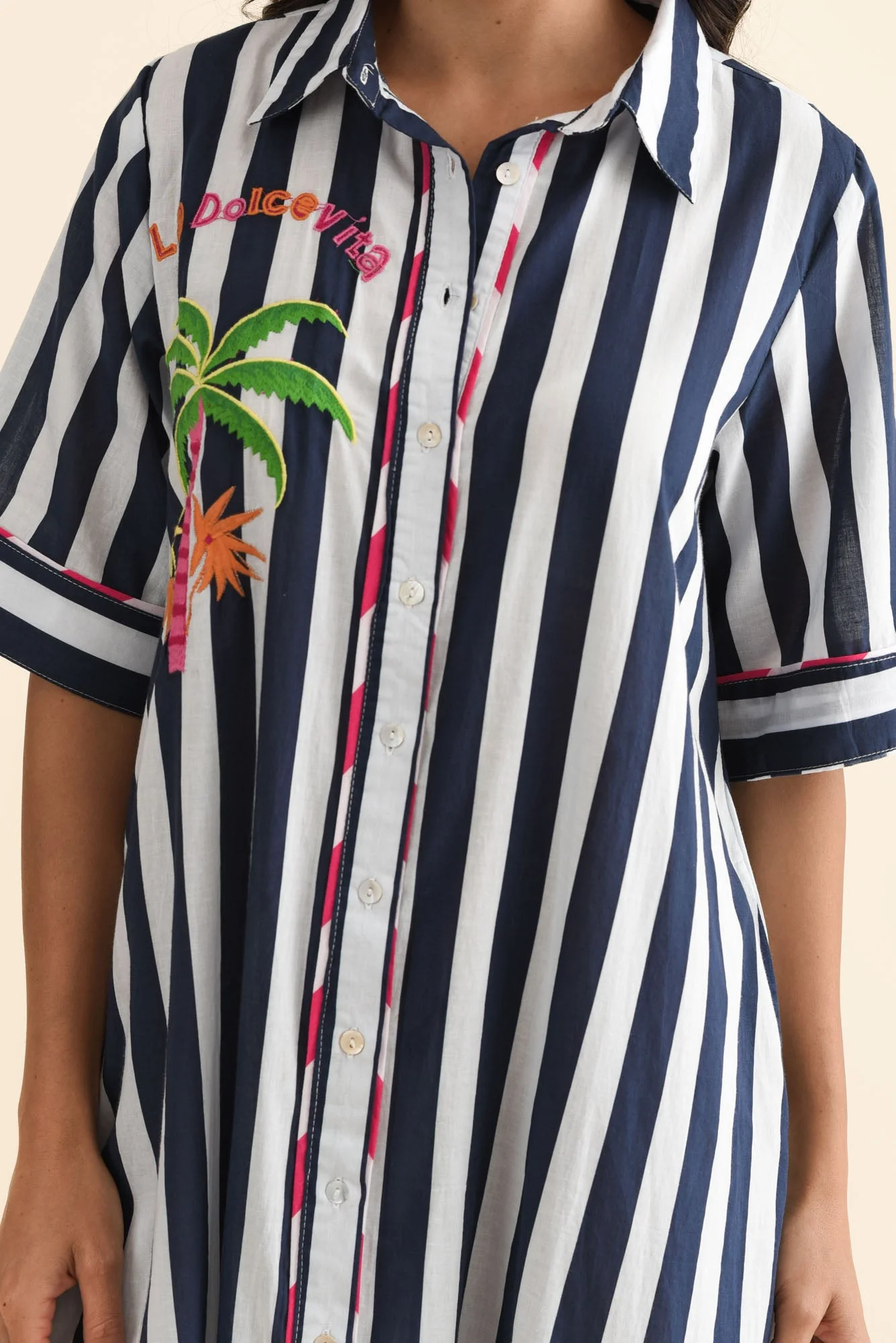 Franklin Navy Stripe Cotton Shirt Dress - Image 5
