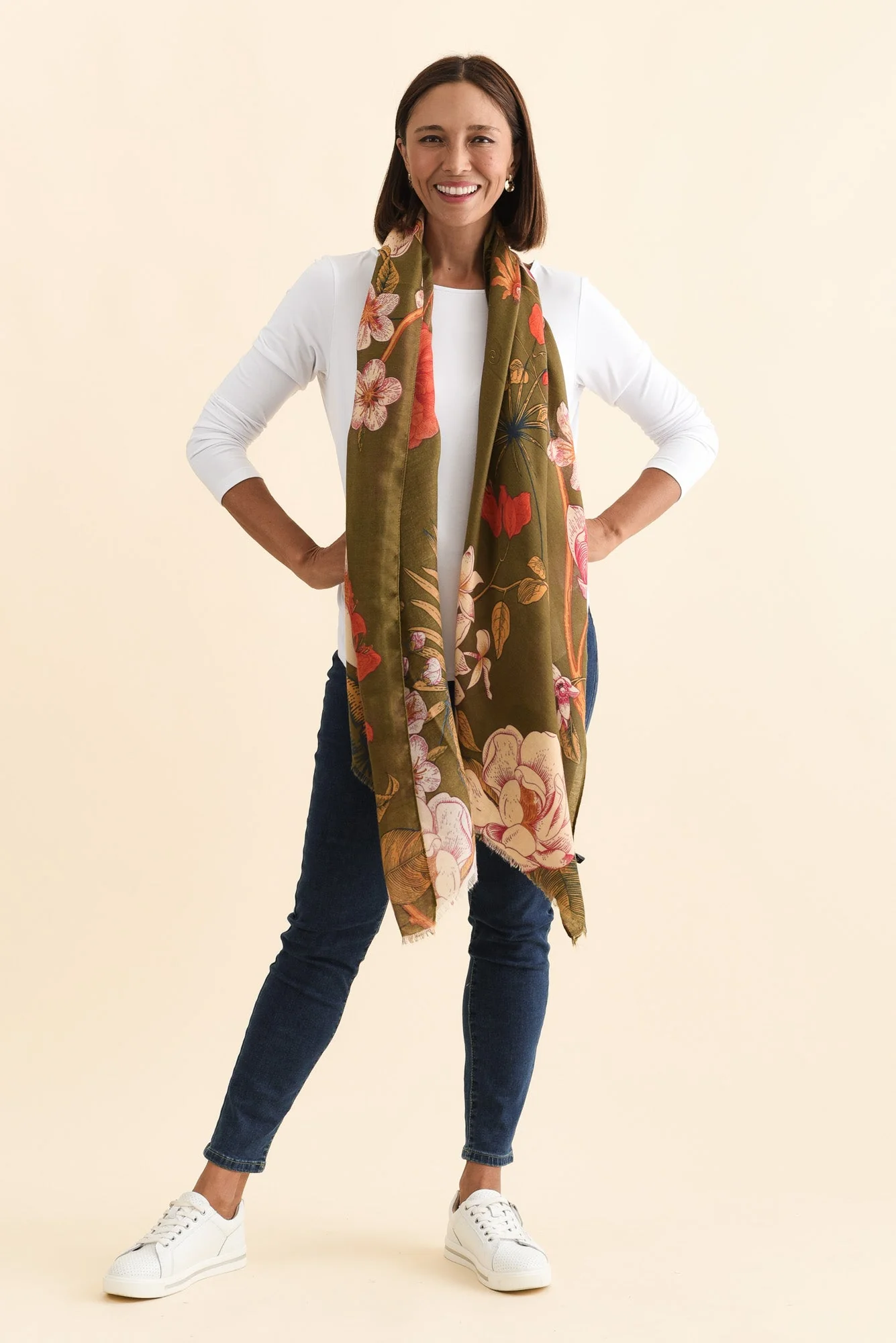Fredo Dark Green Floral Scarf - Image 2