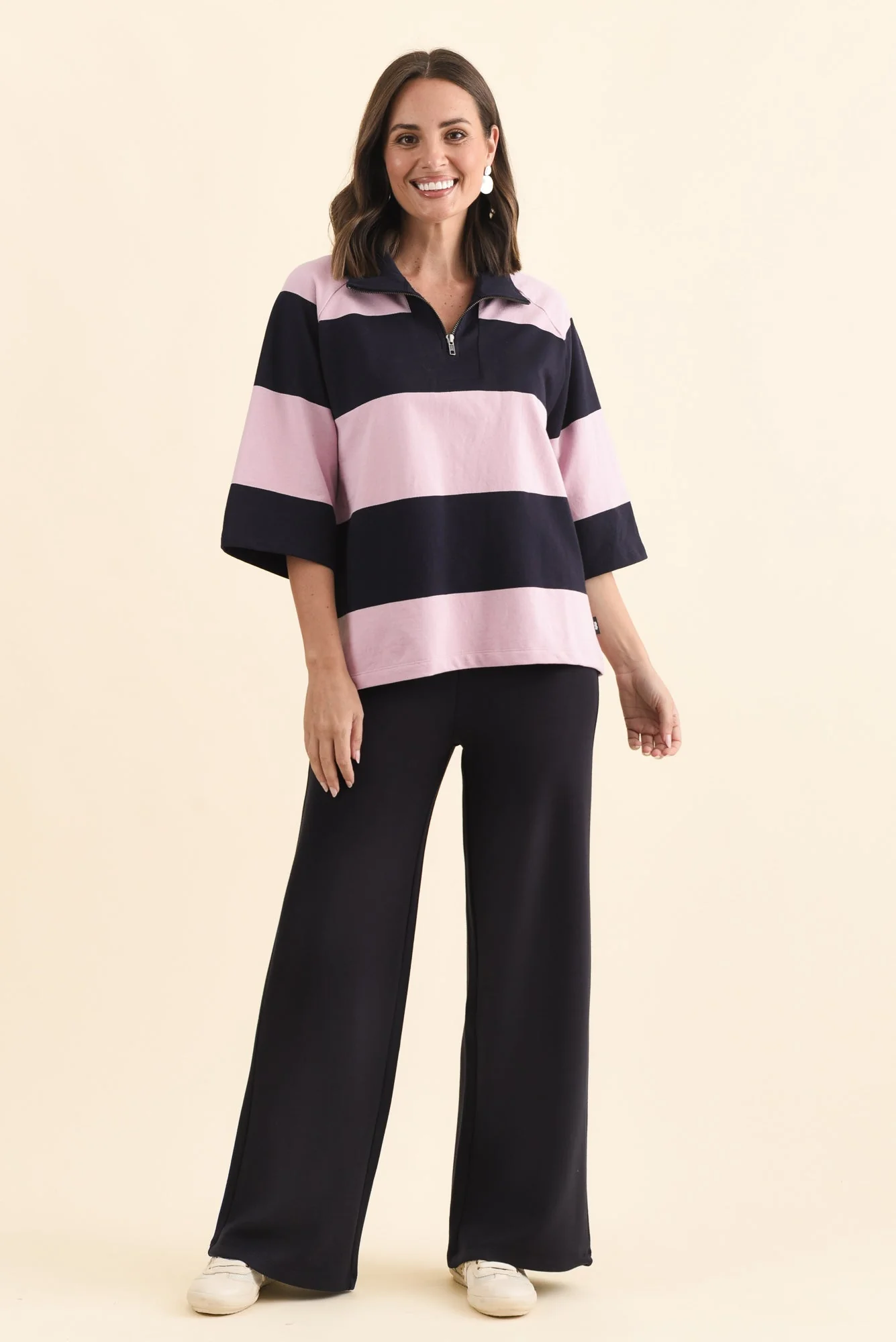 Freedom Pink Stripe Cotton Collared Sweat - Image 2