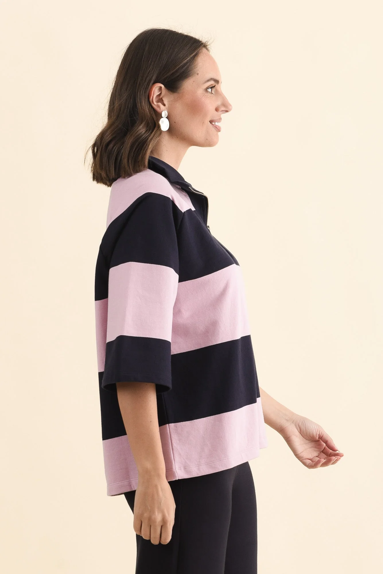 Freedom Pink Stripe Cotton Collared Sweat - Image 3