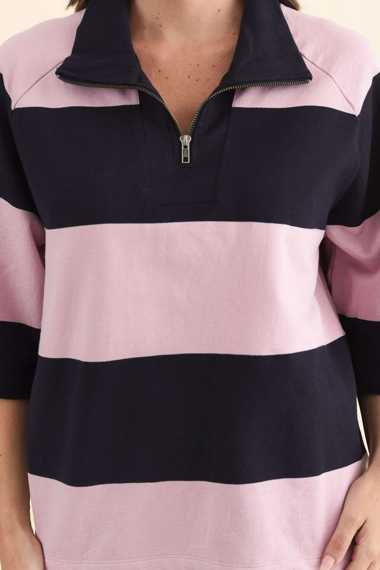 Freedom Pink Stripe Cotton Collared Sweat - Image 5