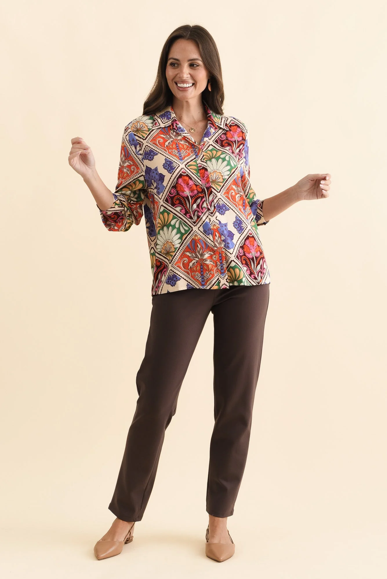 Frida Orange Tile Frill Shirt - Image 2