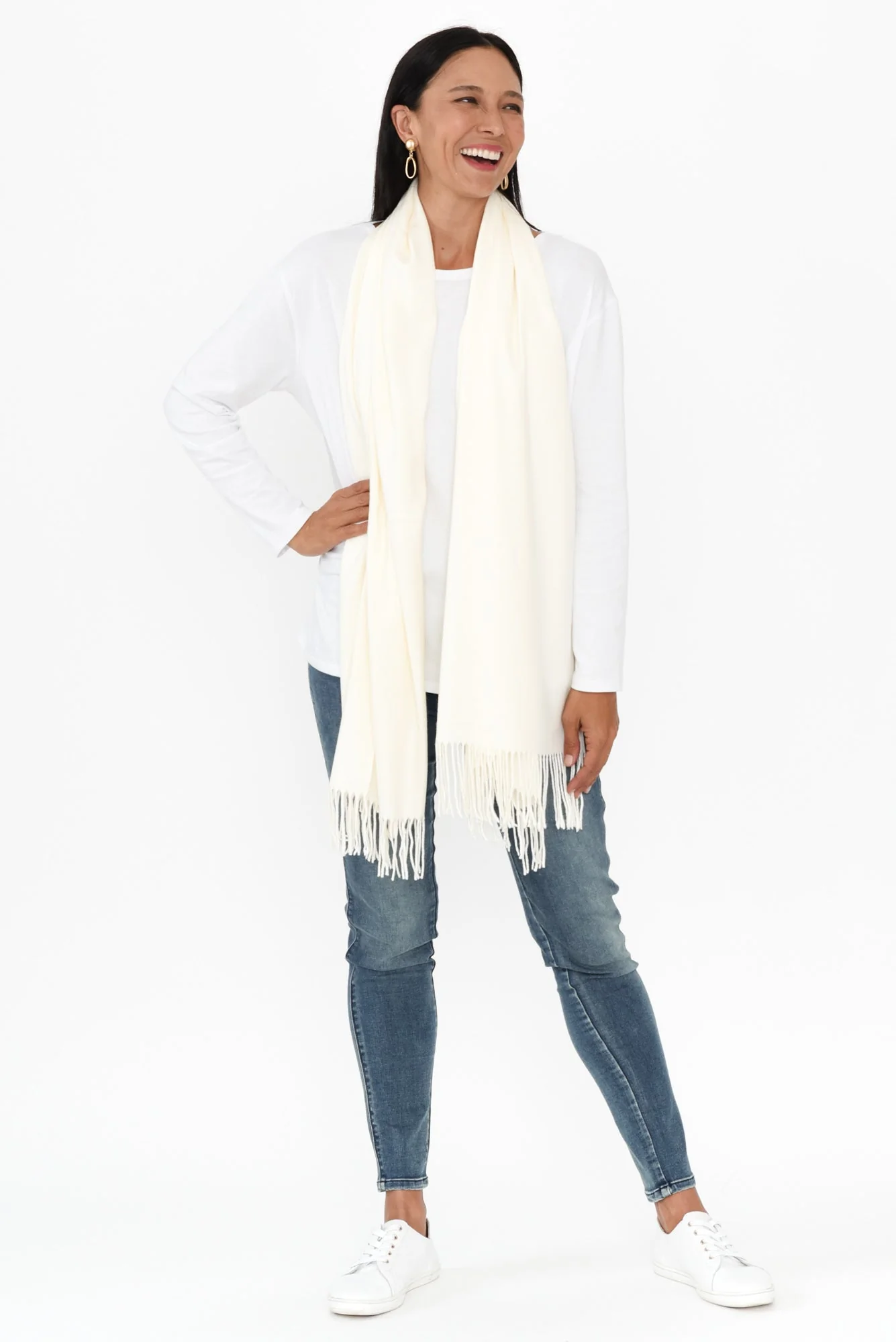 Frieda White Cashmere Scarf - Image 2