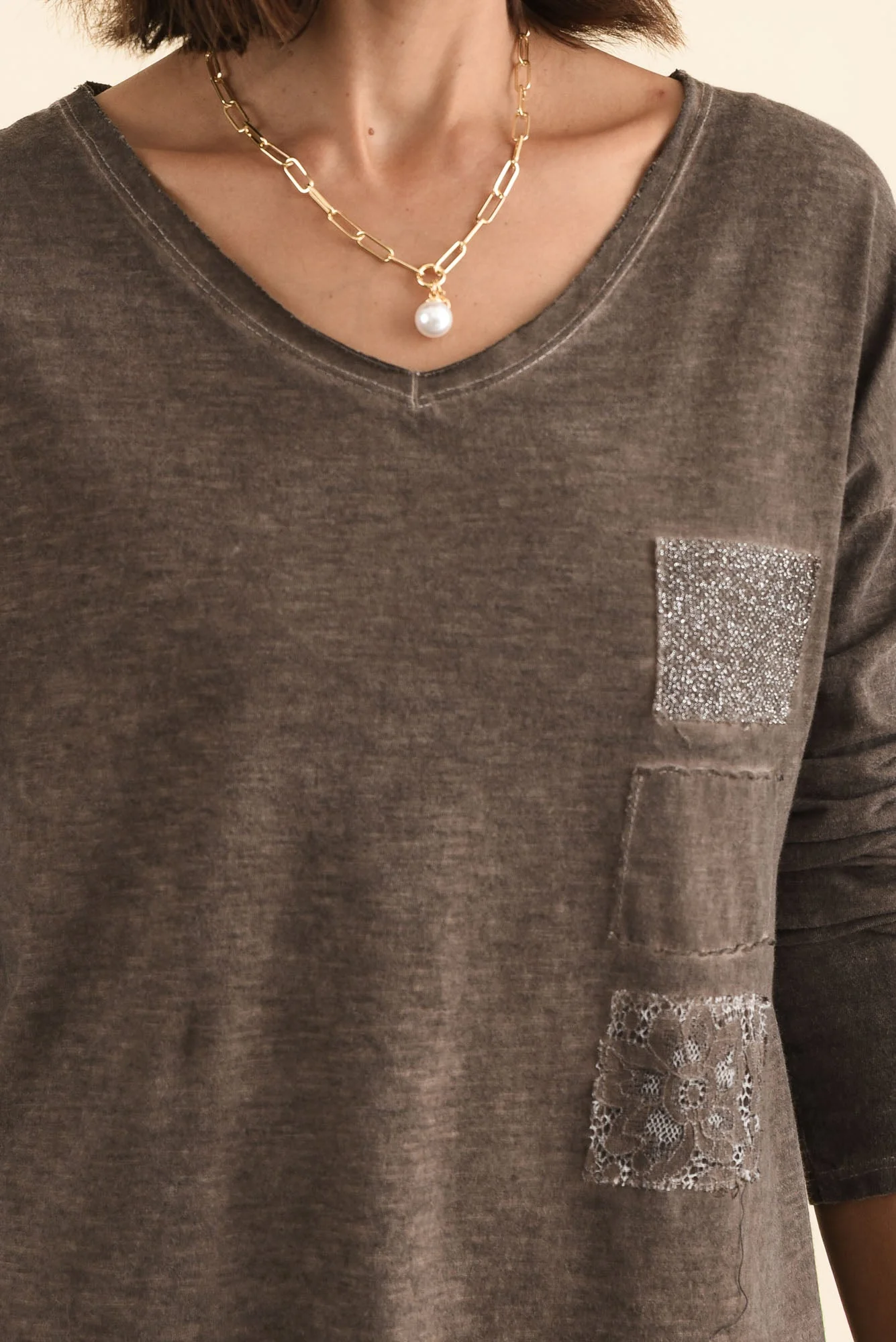 Fulton Brown Patchwork Cotton Top - Image 5
