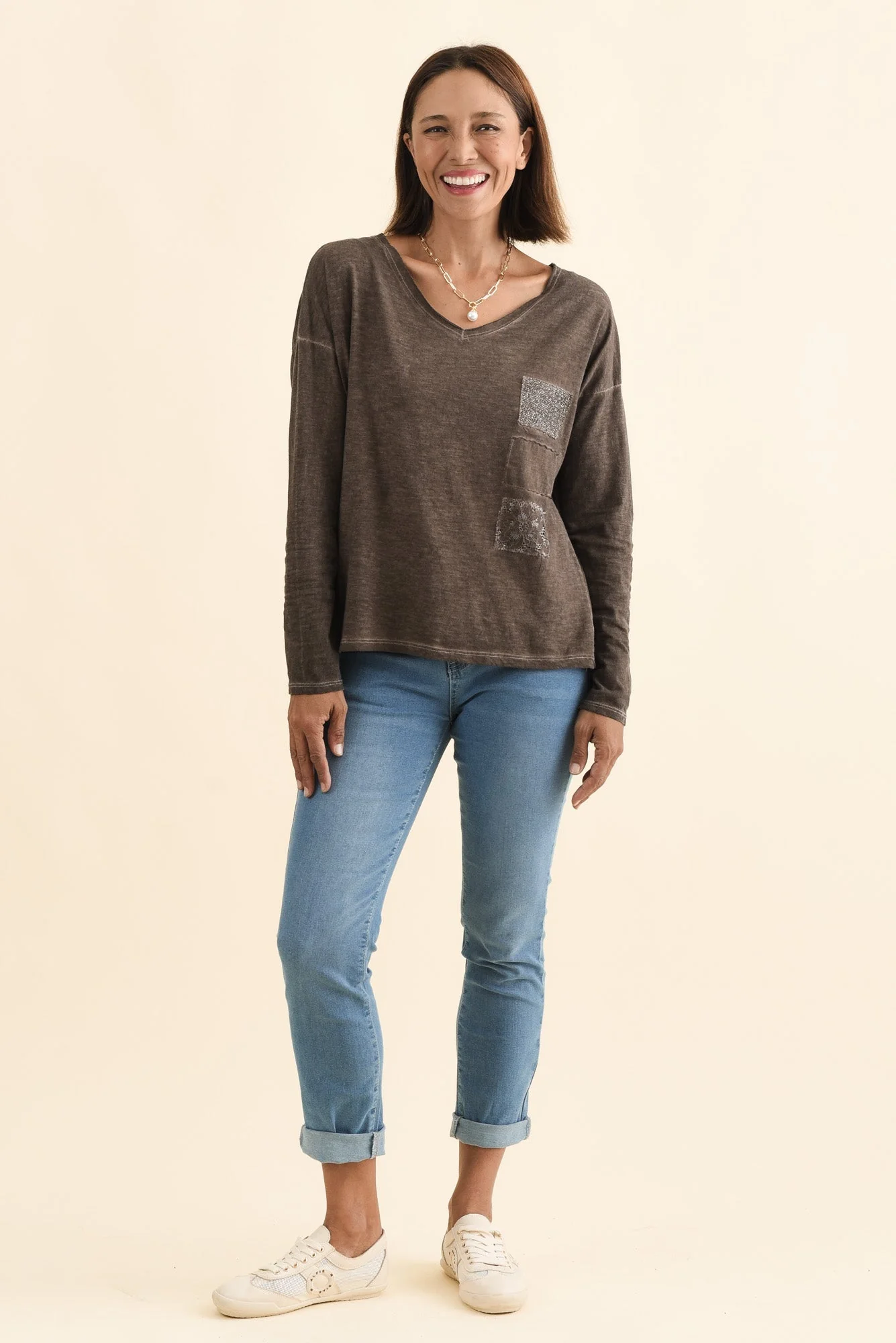 Fulton Brown Patchwork Cotton Top - Image 6