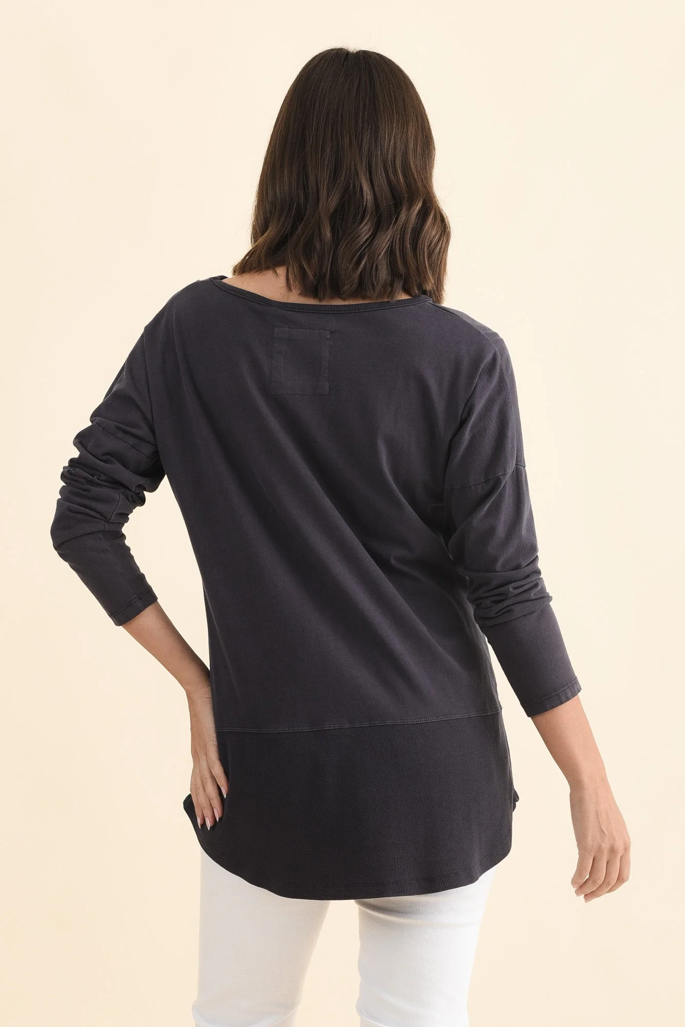 Fundamental Navy Cotton Rib Sleeved Top - Image 4
