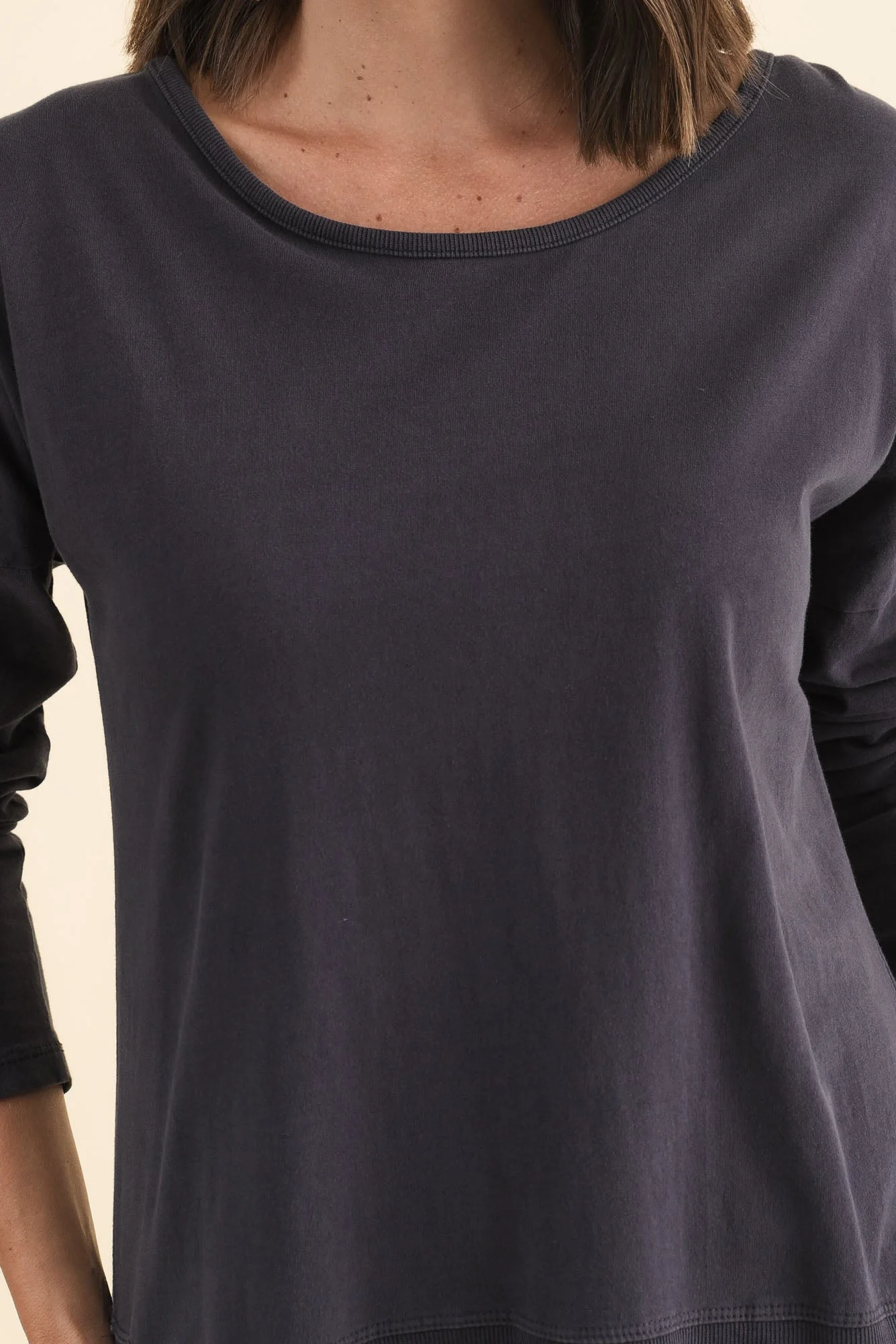 Fundamental Navy Cotton Rib Sleeved Top - Image 5