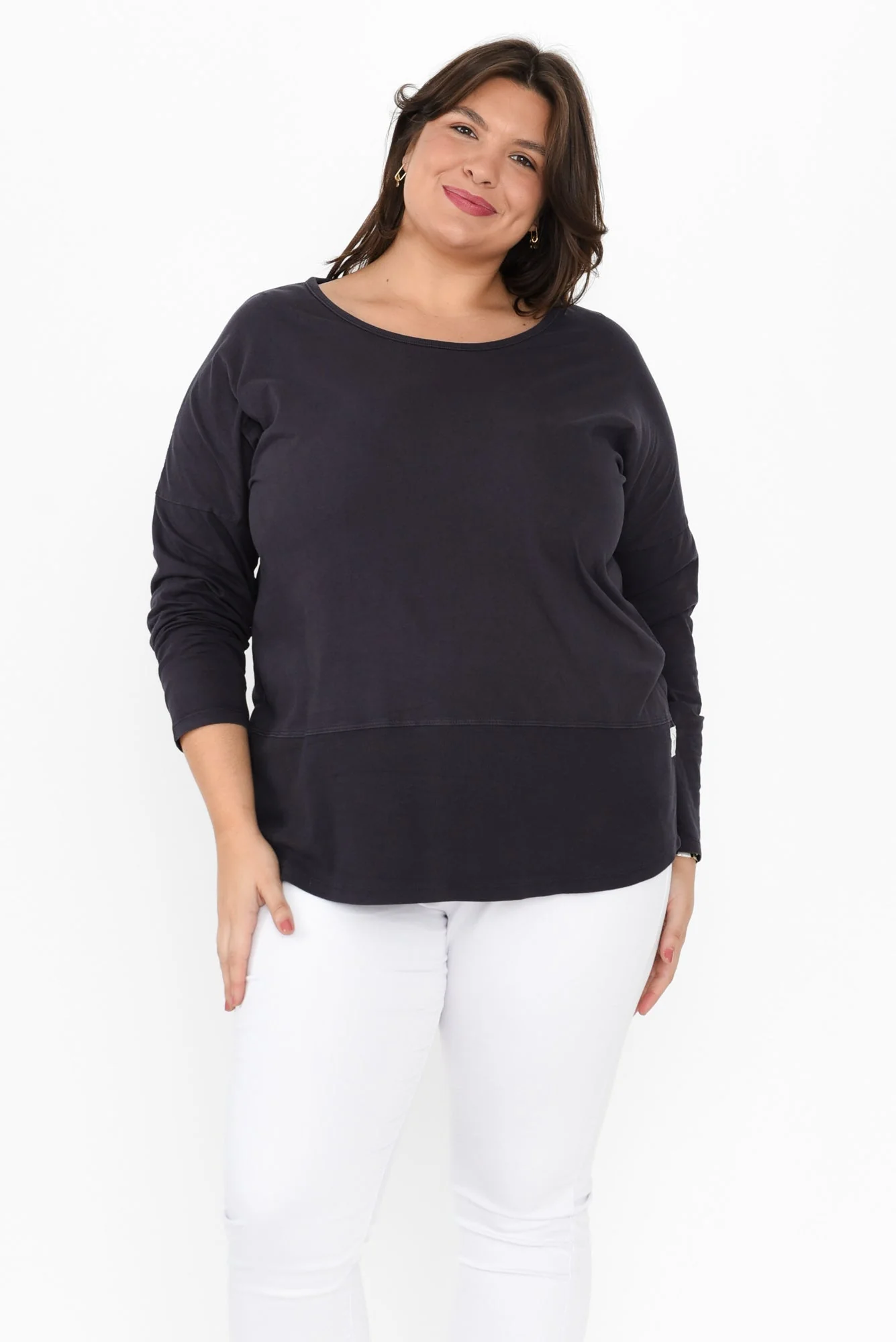 Fundamental Navy Cotton Rib Sleeved Top - Image 8