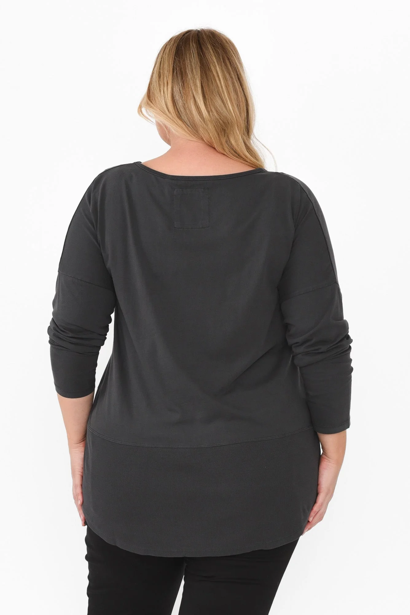 Fundamental Washed Black Cotton Rib Sleeved Top - Image 11